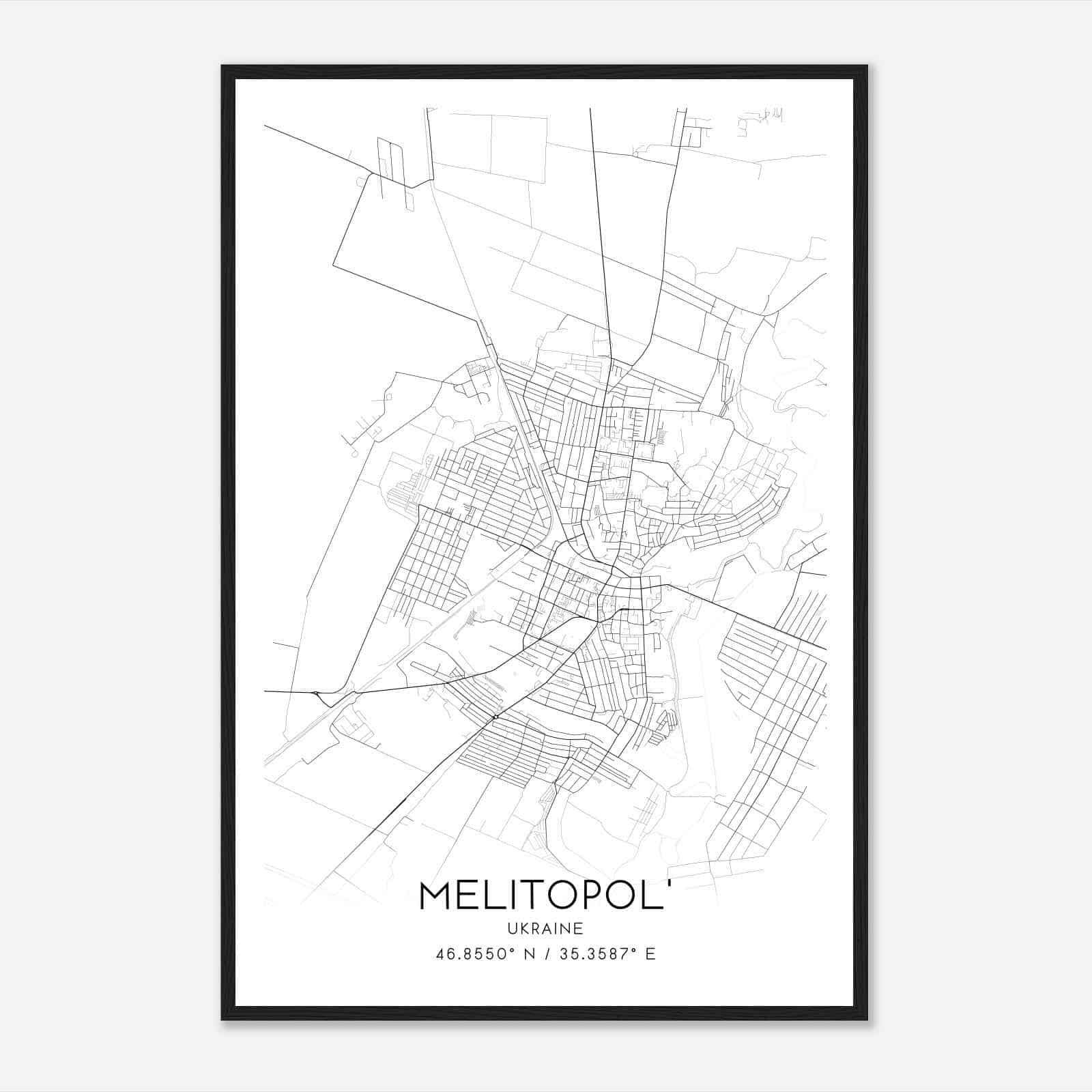 Melitopol Ukraine Map Poster, Melitopol City Road Wall Art Print