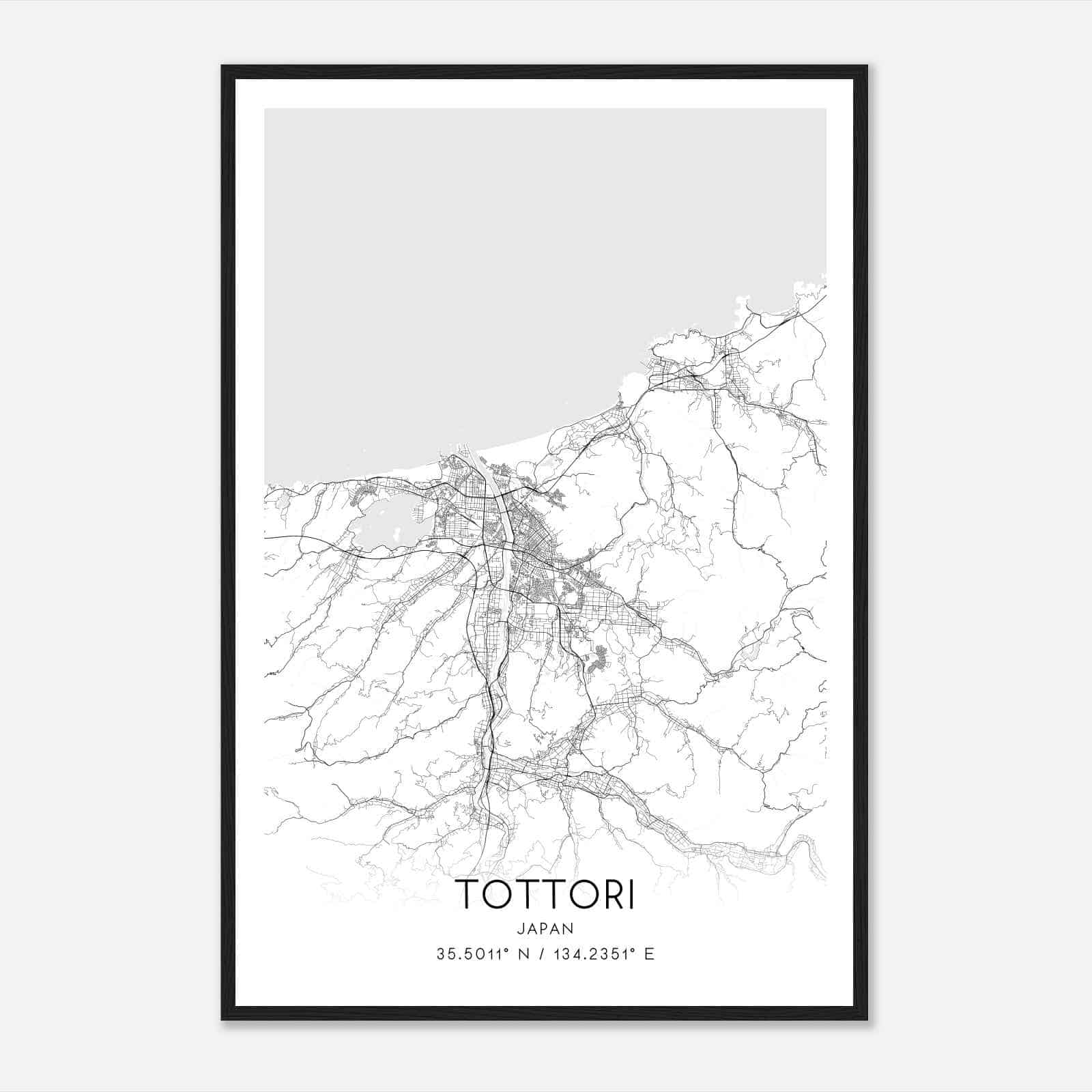 Tottori Japan Map Poster, Tottori City Road Wall Art Print