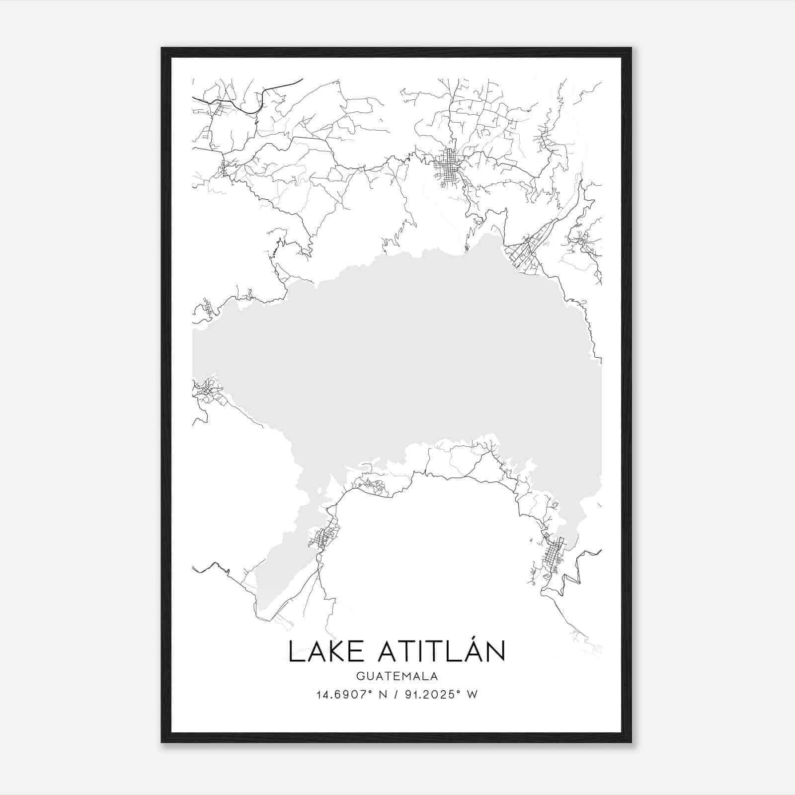 Lake Atitlan Guatemala Map Poster, Lake Atitlan City Road Wall Art Print
