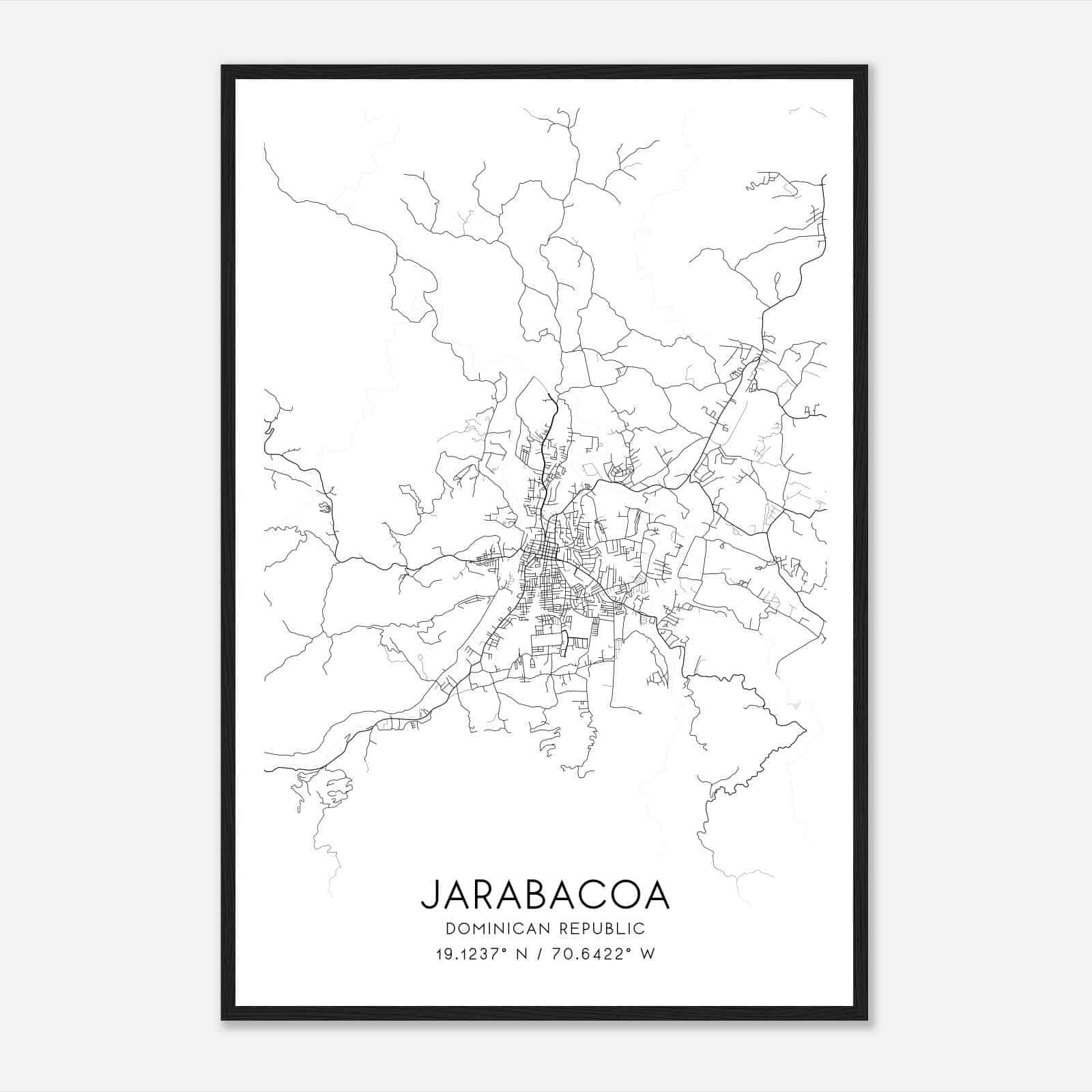 Jarabacoa Dominican Republic Map Poster, Jarabacoa City Road Wall Art Print
