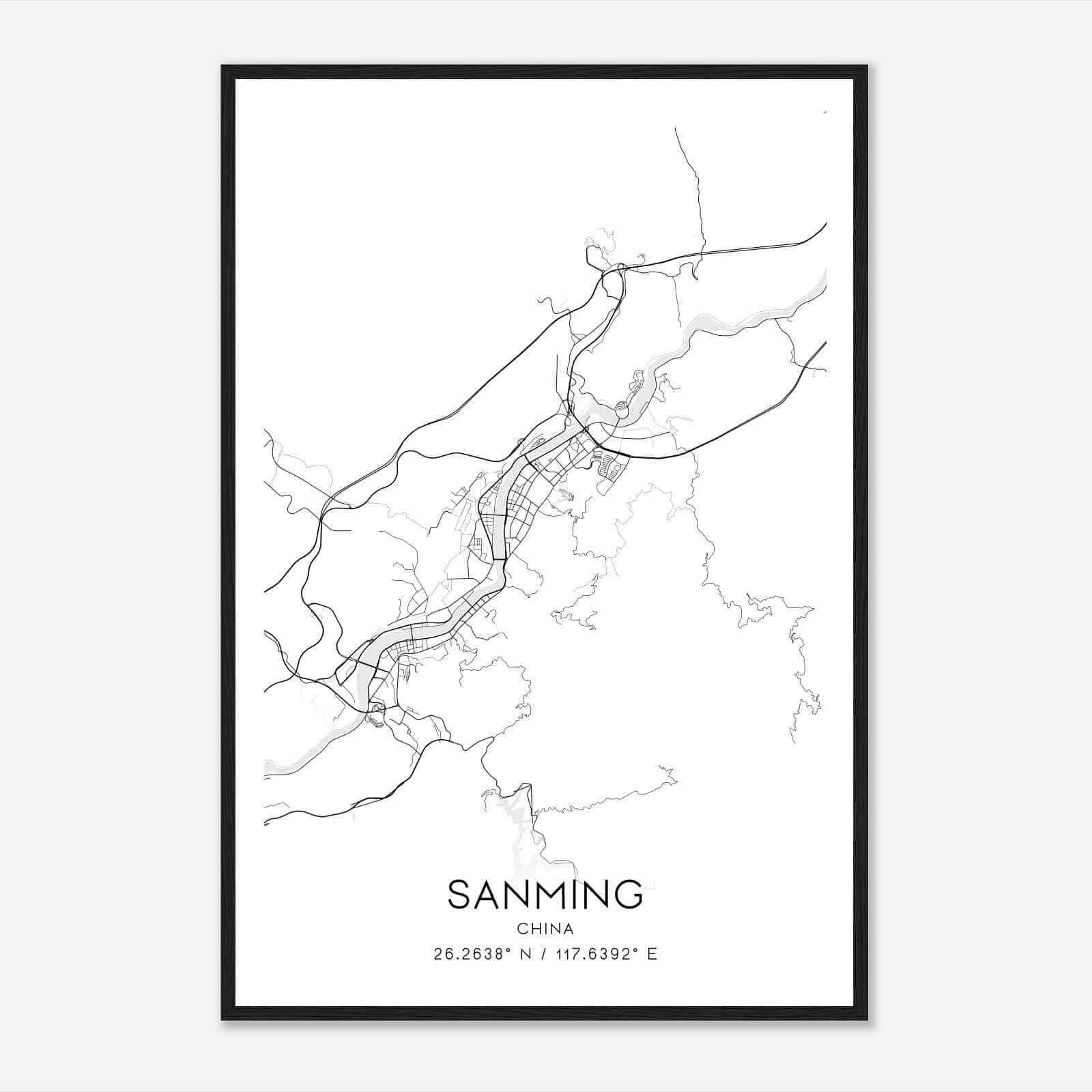 Sanming China Map Poster, Sanming City Road Wall Art Print