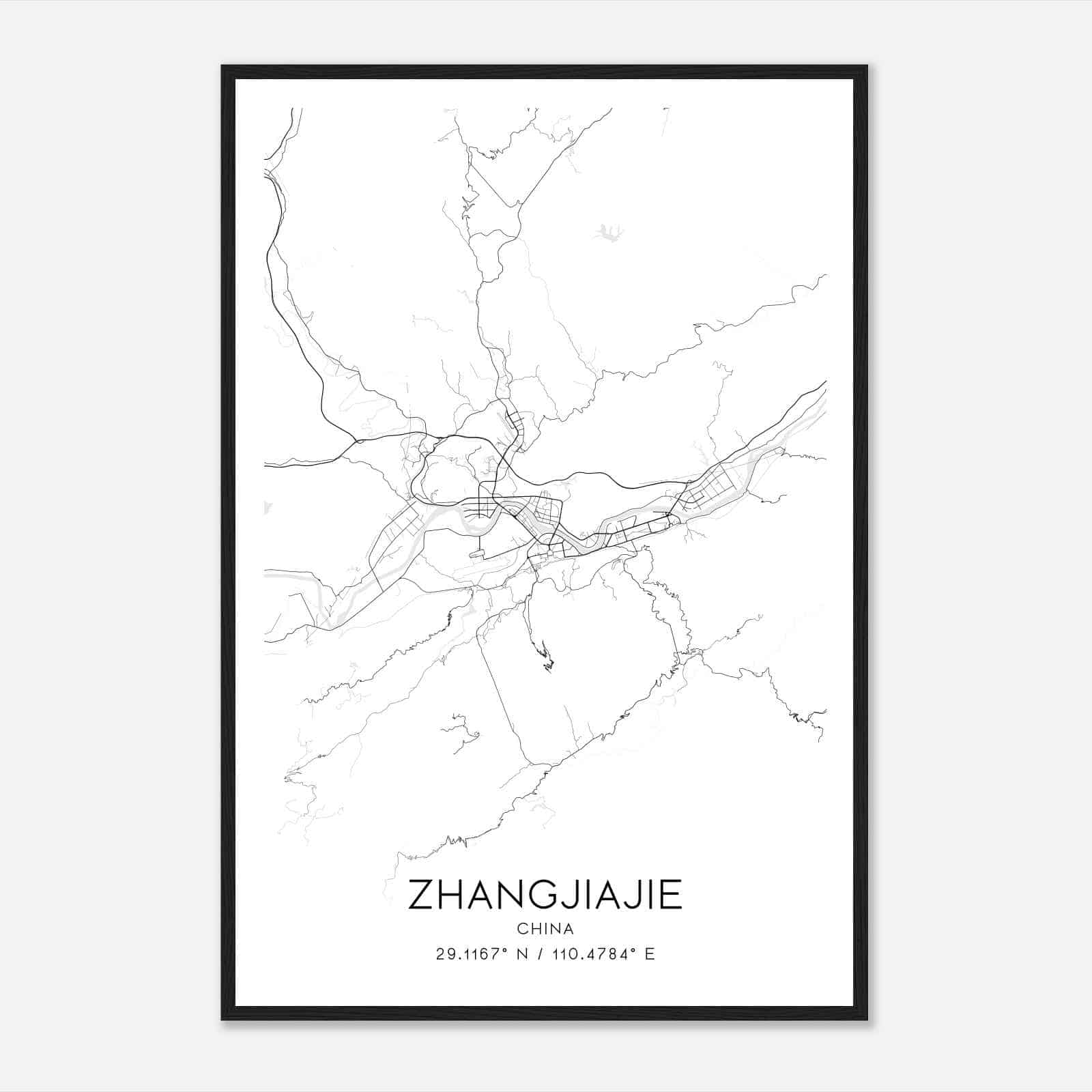 Zhangjiajie China Map Poster, Zhangjiajie City Road Wall Art Print
