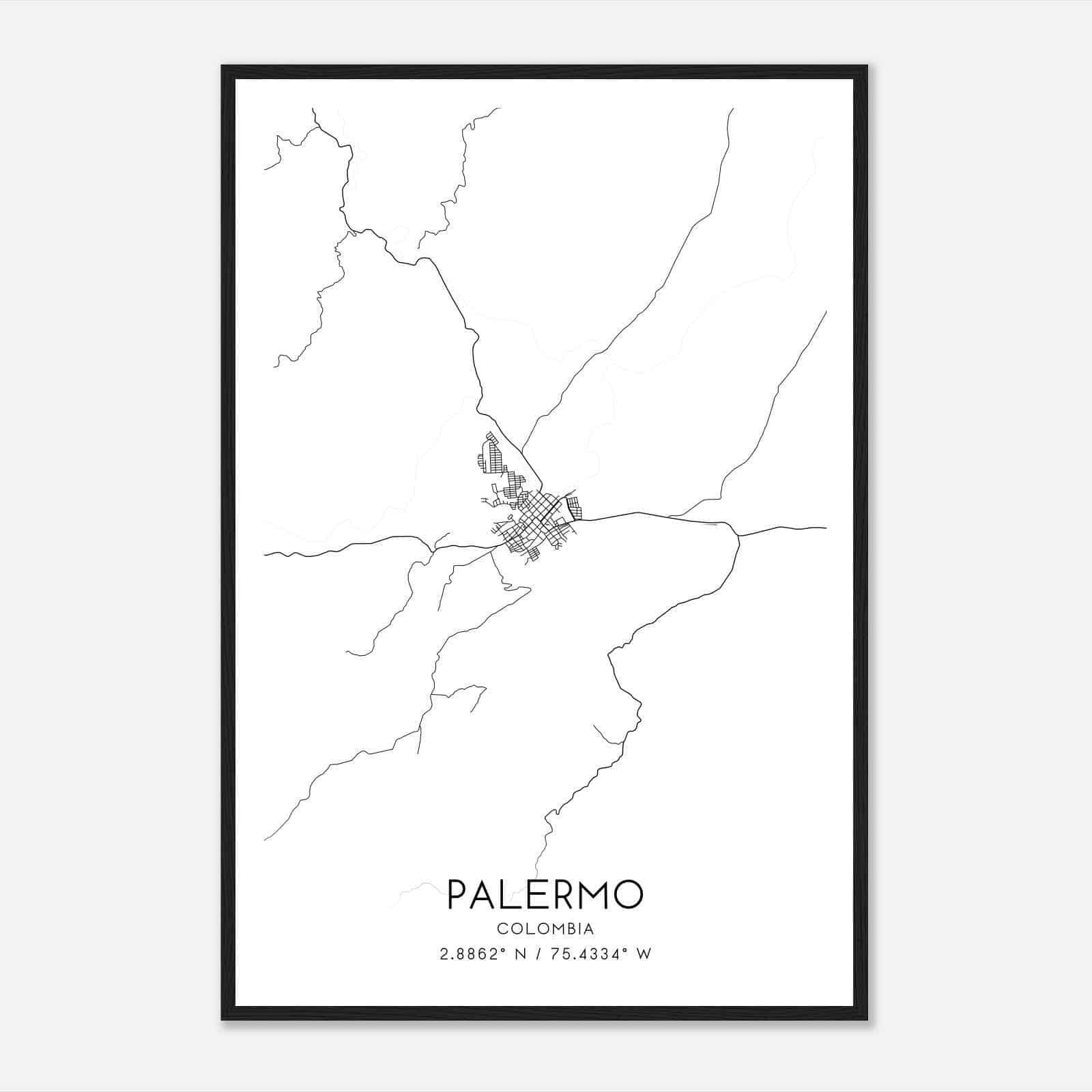 Palermo Colombia Map Poster, Palermo City Road Wall Art Print