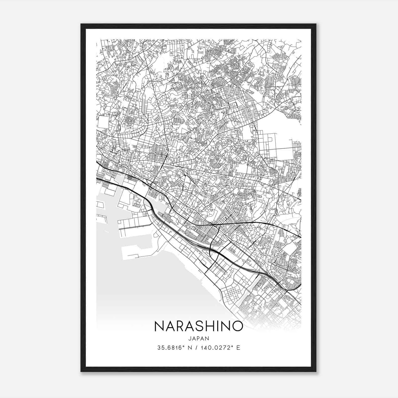 Narashino Japan Map Poster, Narashino City Road Wall Art Print