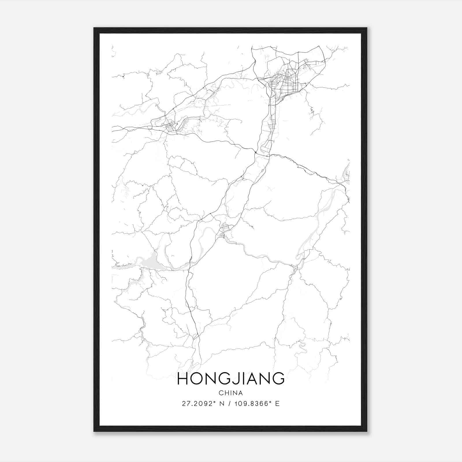 Hongjiang China Map Poster, Hongjiang City Road Wall Art Print