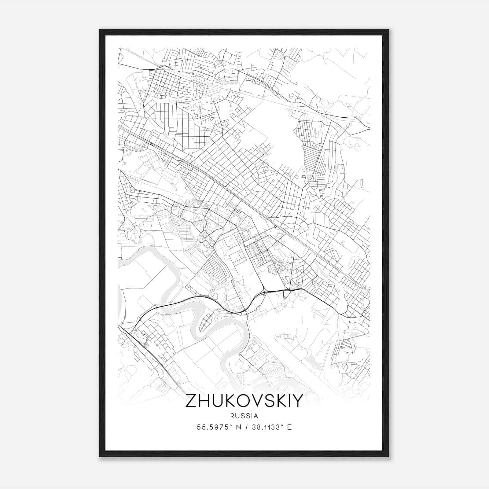 Zhukovskiy Russia Map Poster, Zhukovskiy City Road Wall Art Print