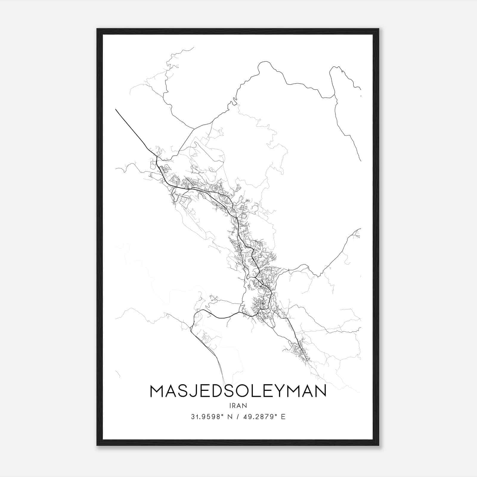Masjedsoleyman Iran Map Poster, Masjedsoleyman City Road Wall Art Print
