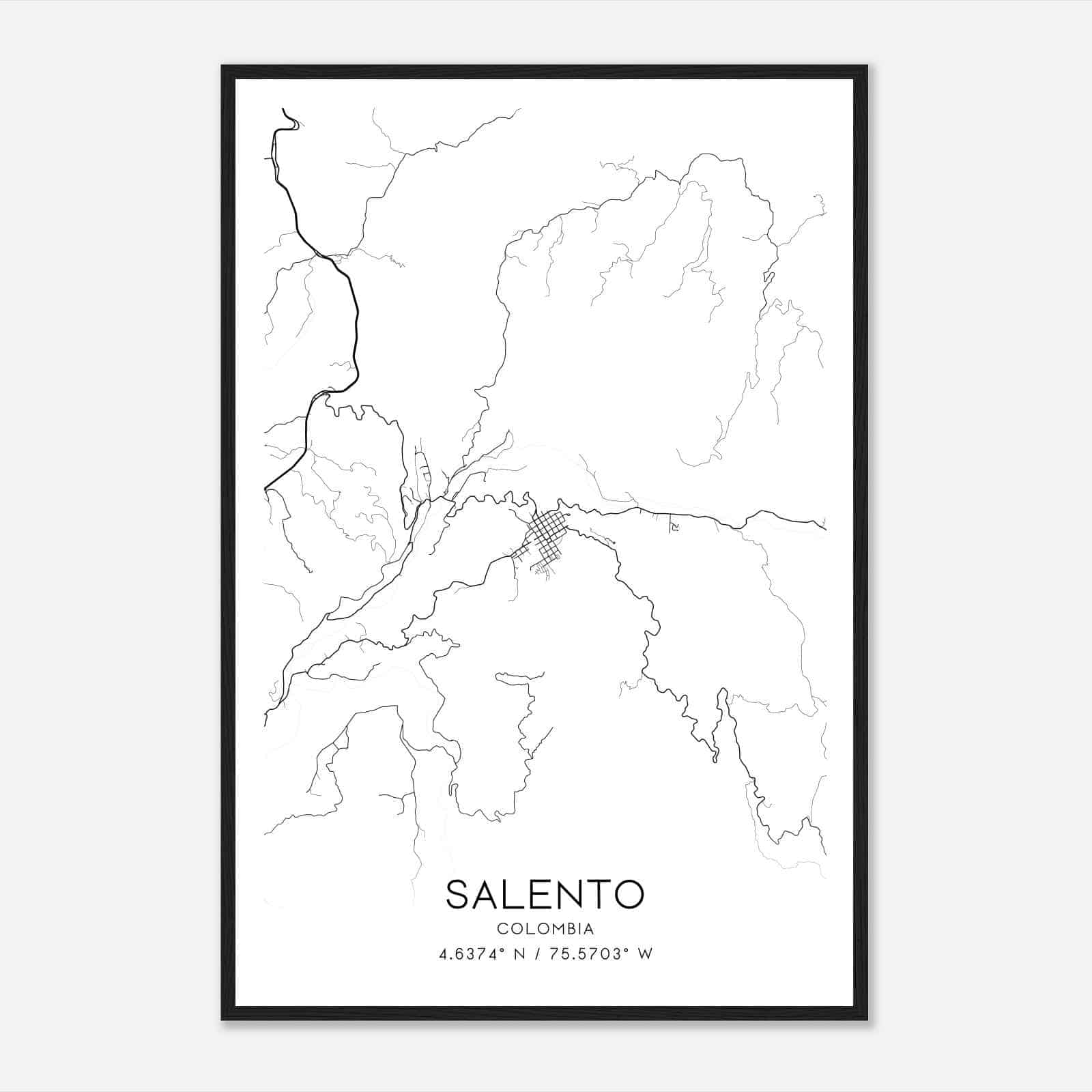 Salento Colombia Map Poster, Salento City Road Wall Art Print