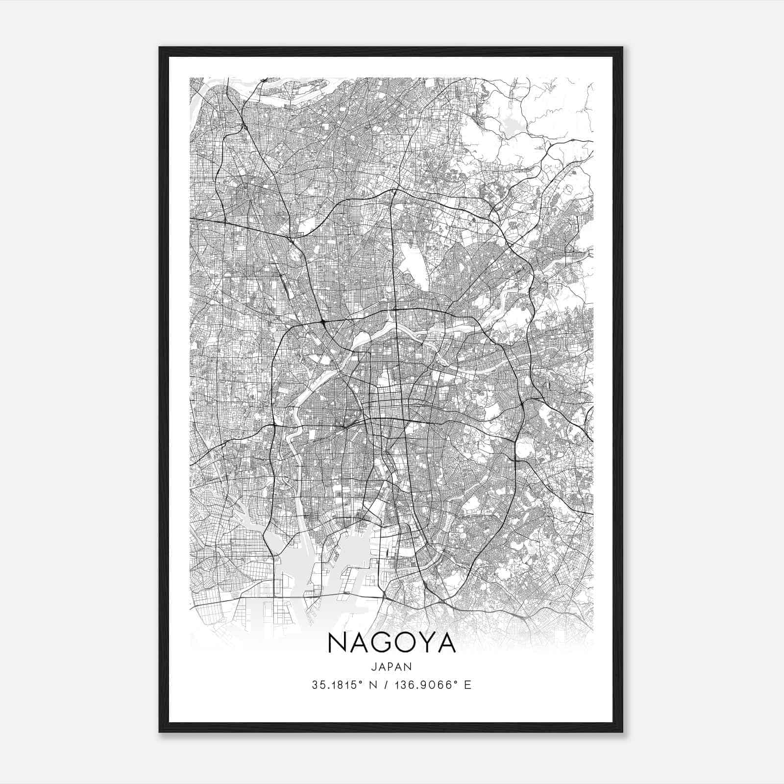 Nagoya Japan Map Poster, Nagoya City Road Wall Art Print