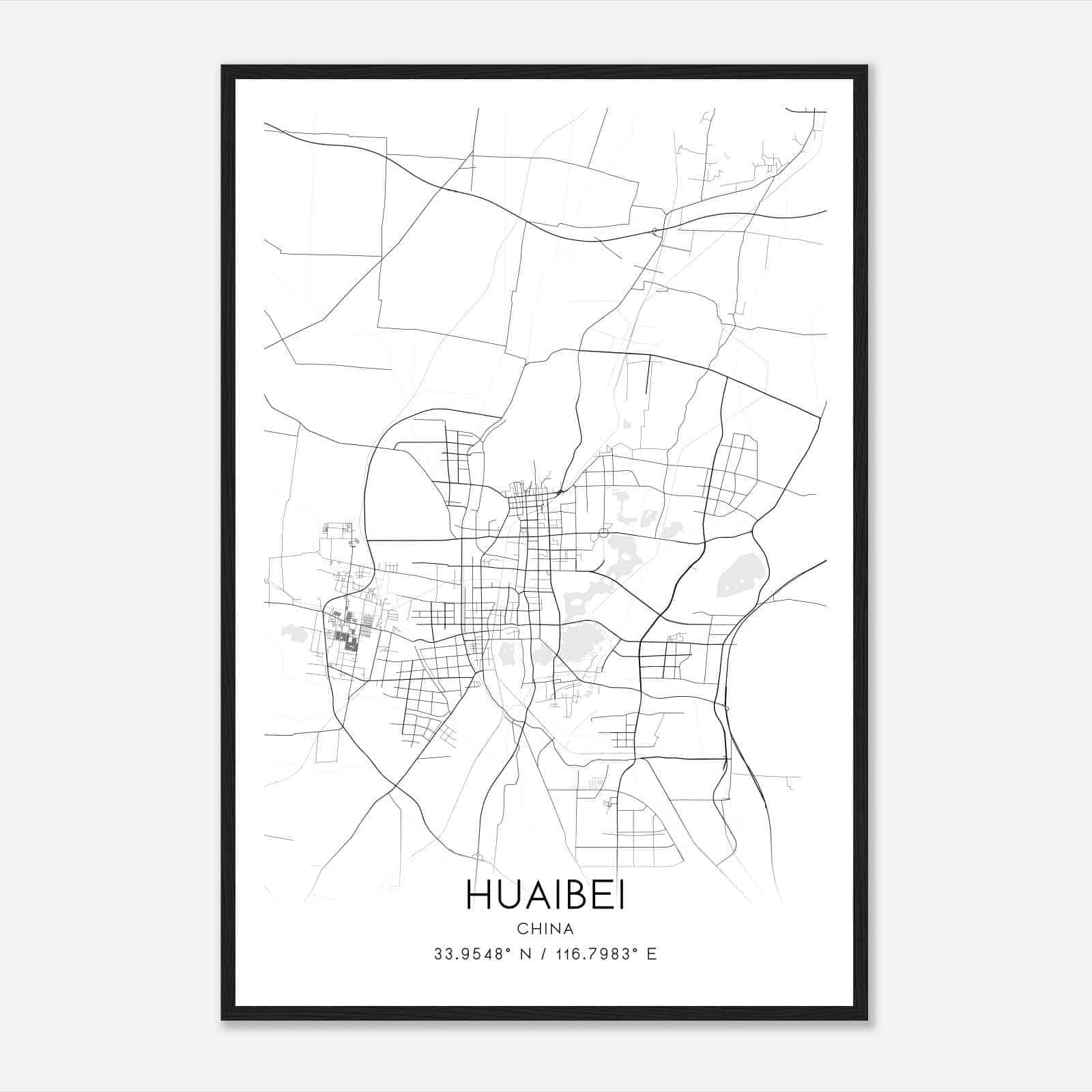 Huaibei China Map Poster, Huaibei City Road Wall Art Print