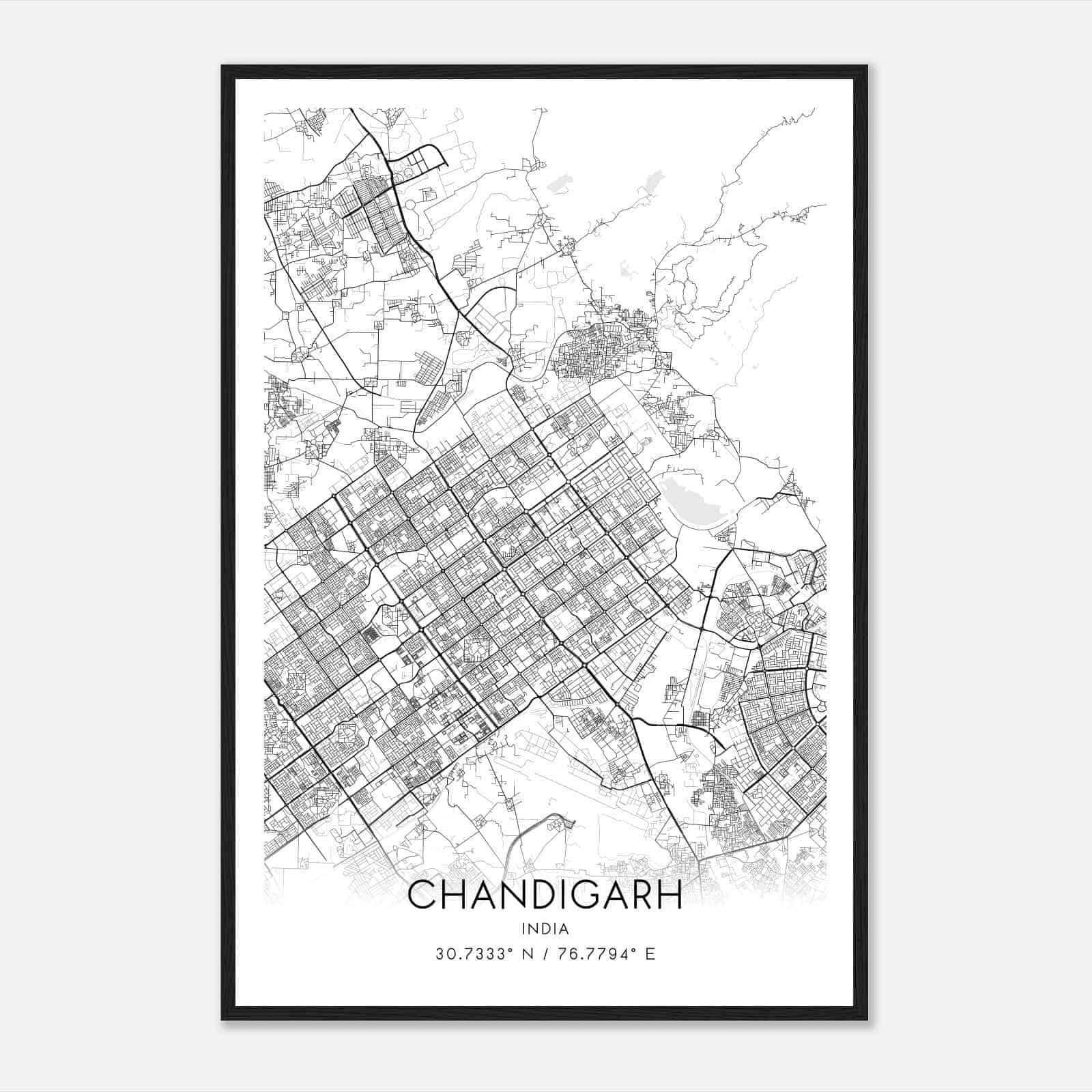 Chandigarh India Map Poster, Chandigarh City Road Wall Art Print