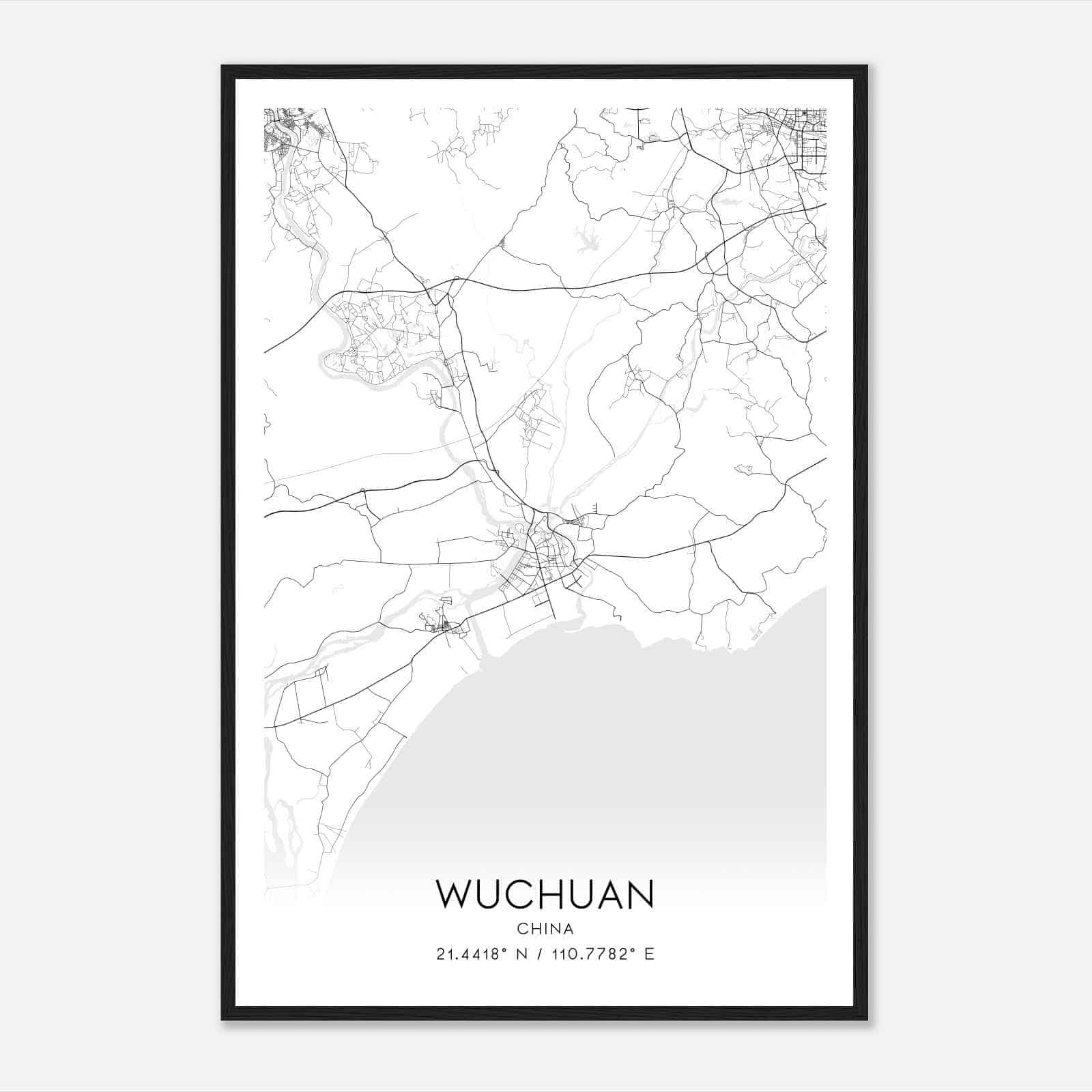 Wuchuan China Map Poster, Wuchuan City Road Wall Art Print