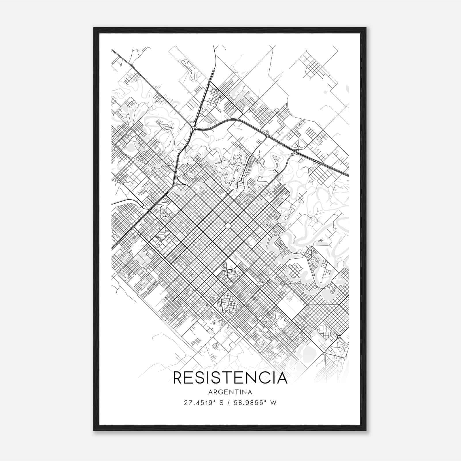 Resistencia Argentina Map Poster, Resistencia City Road Wall Art Print