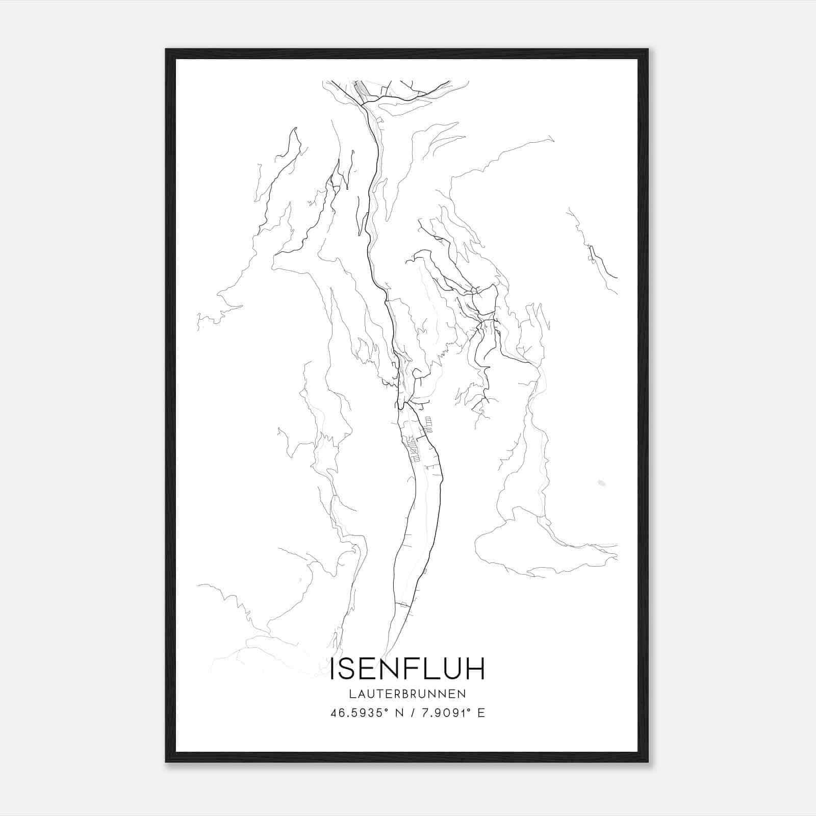 Isenfluh Lauterbrunnen Map Poster, Isenfluh City Road Wall Art Print