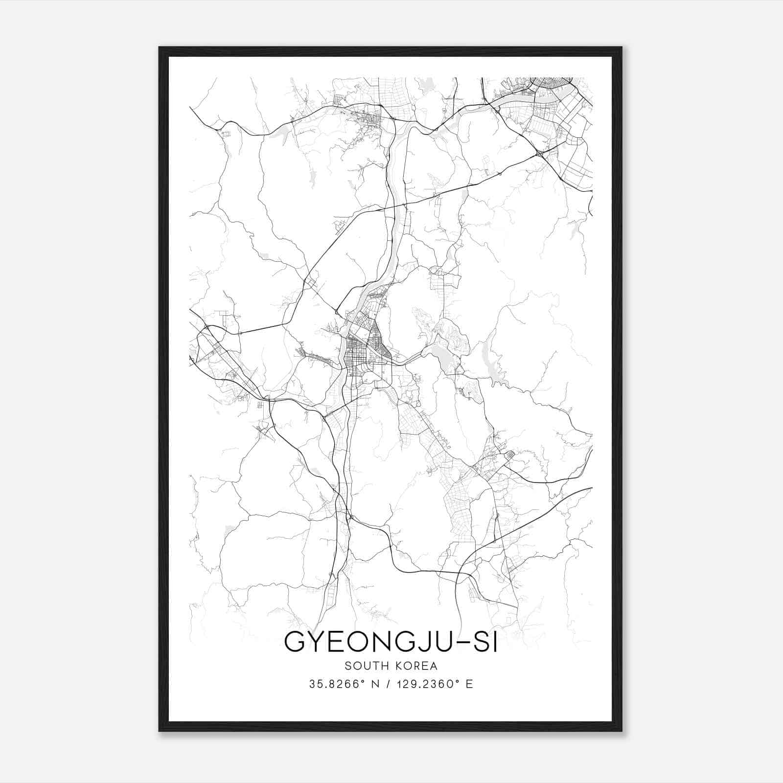 Gyeongjusi South Korea Map Poster, Gyeongjusi City Road Wall Art Print