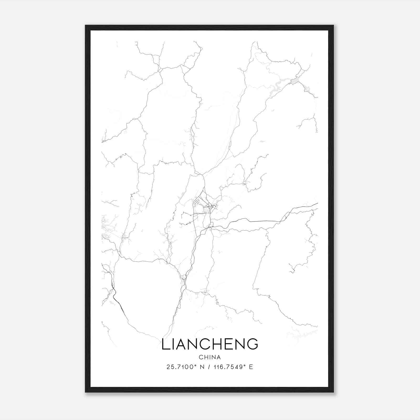 Liancheng China Map Poster, Liancheng City Road Wall Art Print