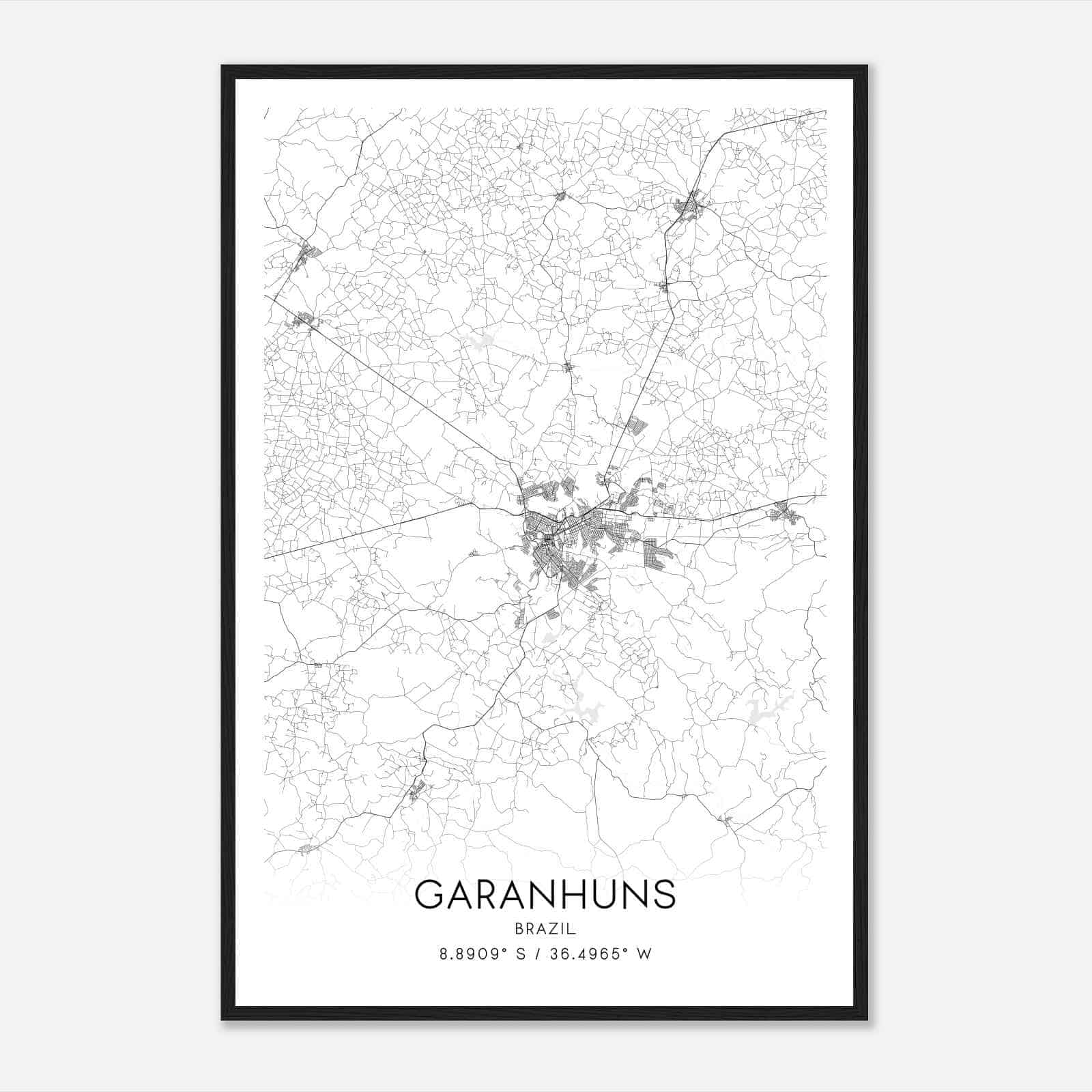 Garanhuns Brazil Map Poster, Garanhuns City Road Wall Art Print