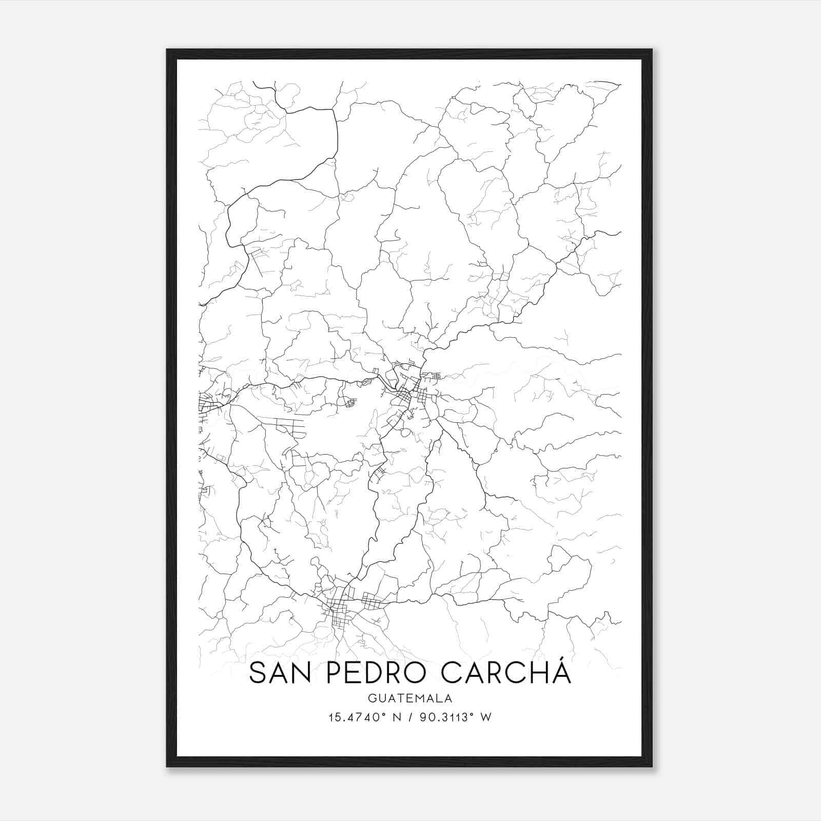 San Pedro Carcha Guatemala Map Poster, San Pedro Carcha City Road Wall Art Print