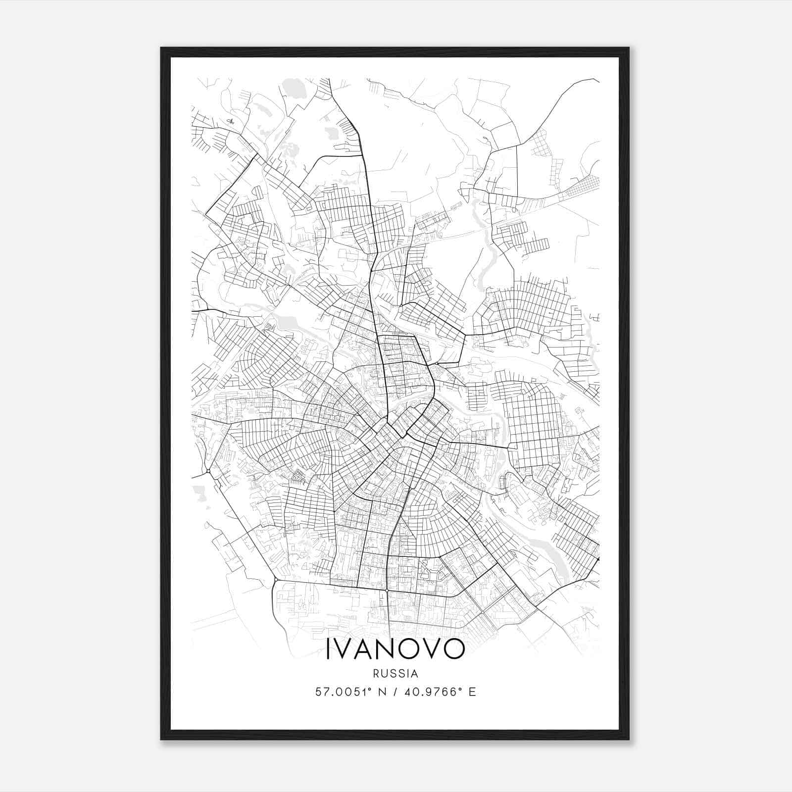 Ivanovo Russia Map Poster, Ivanovo City Road Wall Art Print
