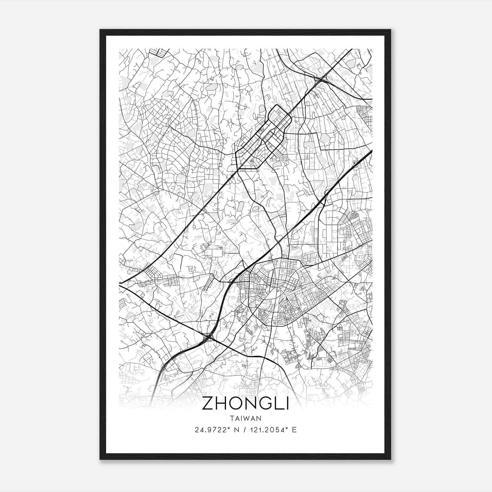 Zhongli Taiwan Map Poster, Zhongli City Road Wall Art Print