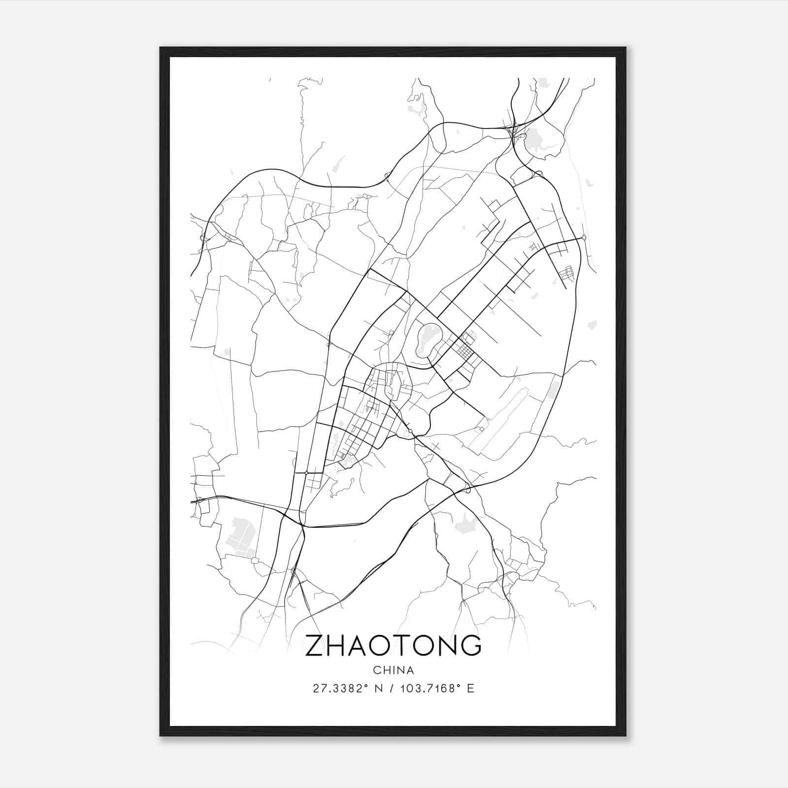 Zhaotong China Map Poster, Zhaotong City Road Wall Art Print