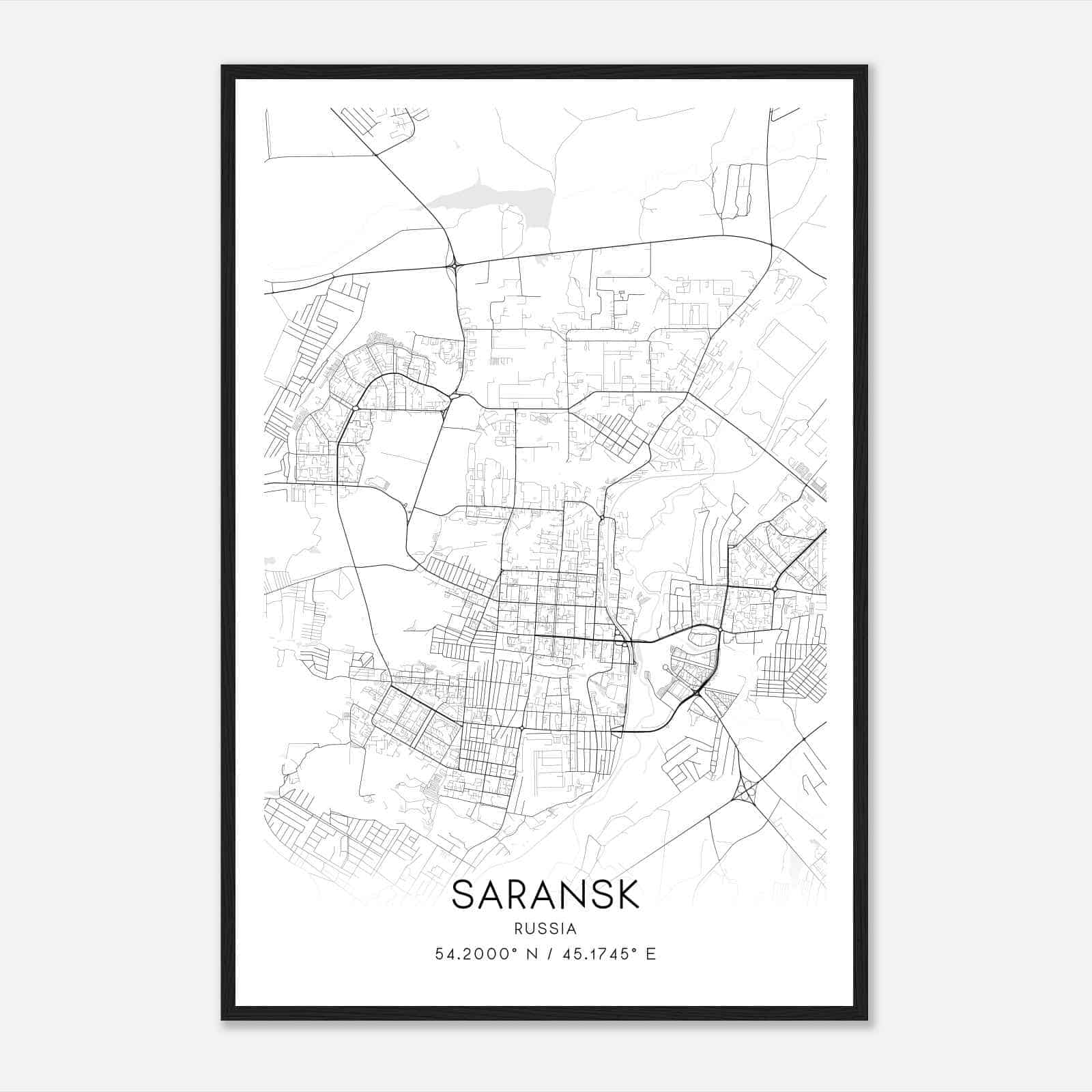 Saransk Russia Map Poster, Saransk City Road Wall Art Print