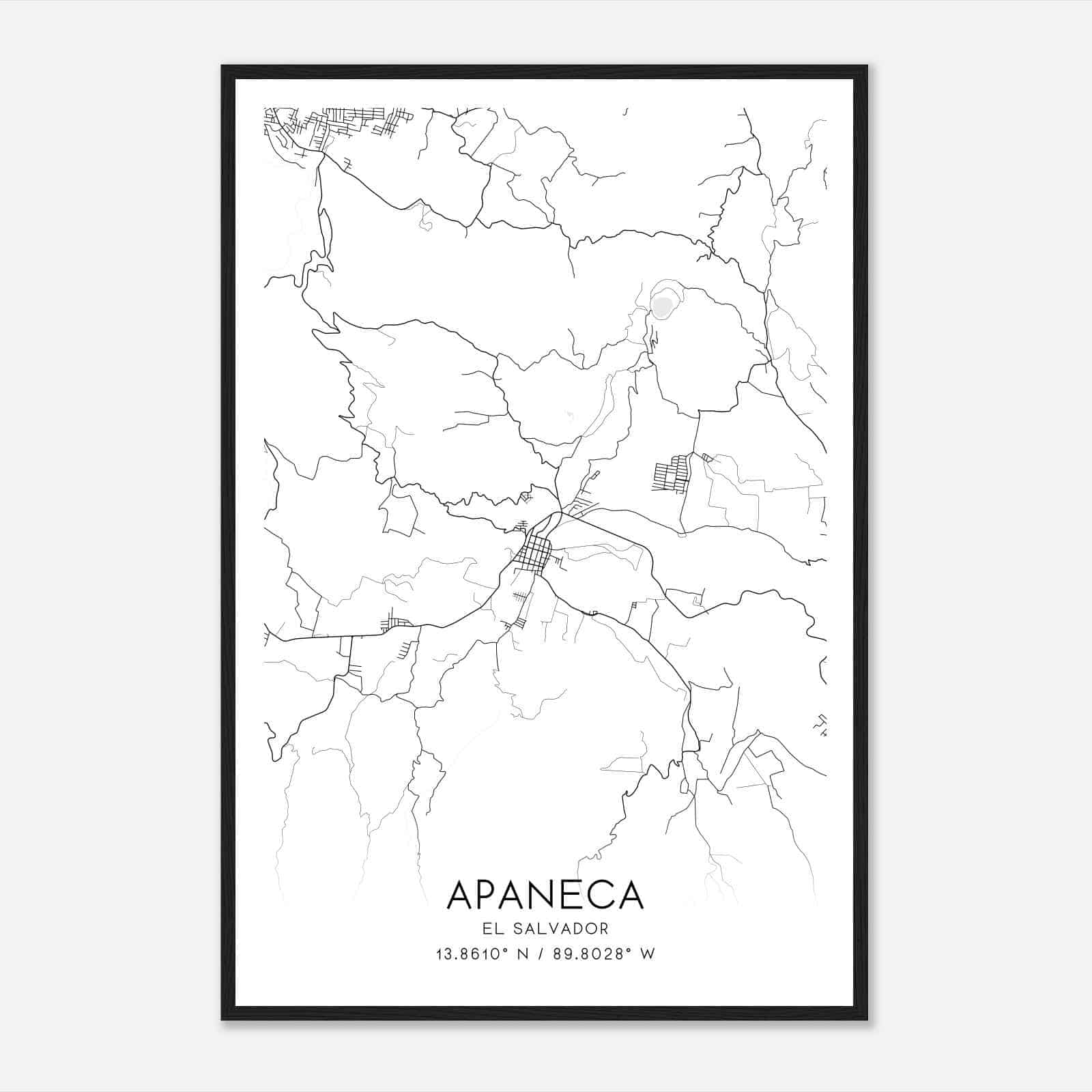 Apaneca El Salvador Map Poster, Apaneca City Road Wall Art Print