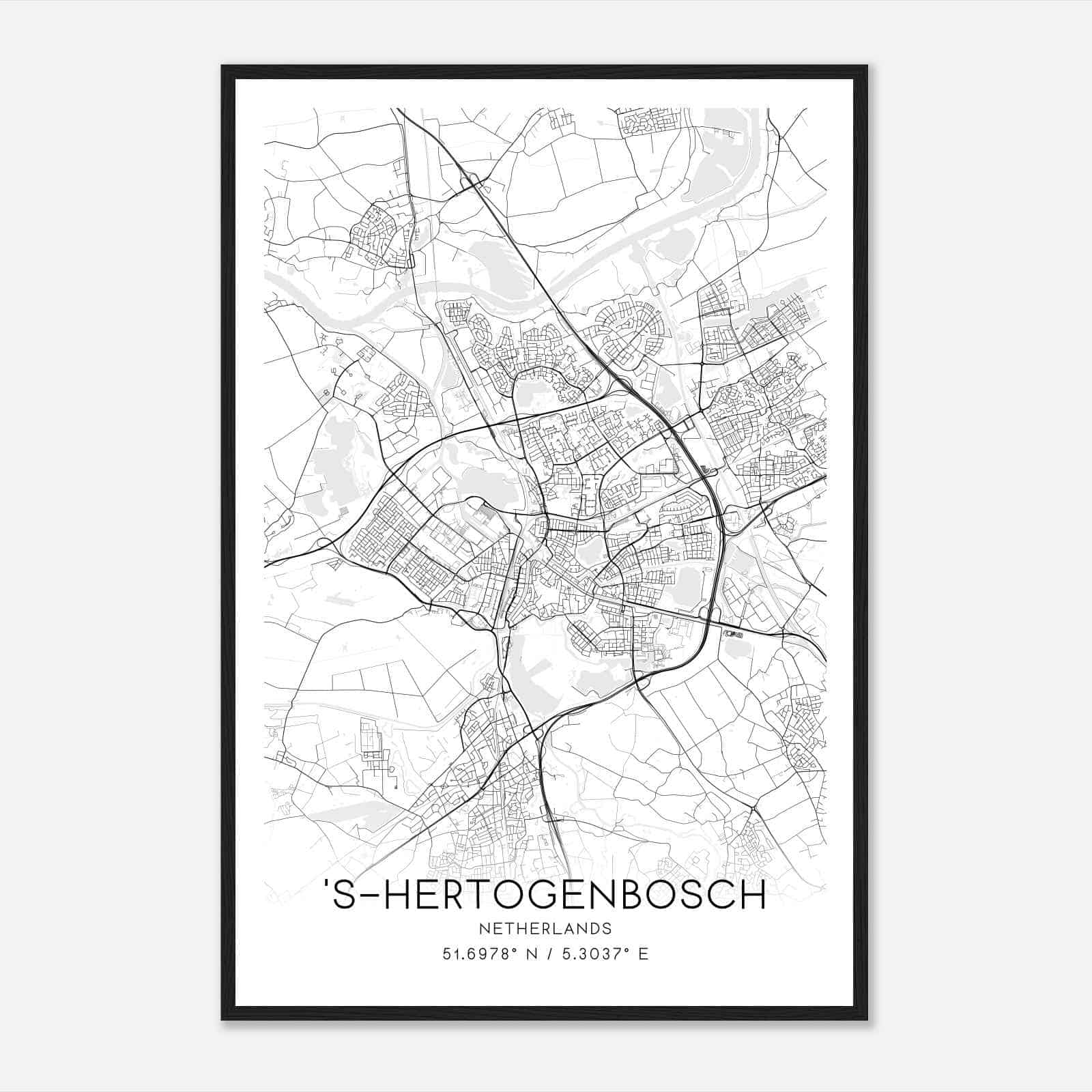 sHertogenbosch Netherlands Map Poster, sHertogenbosch City Road Wall Art Print