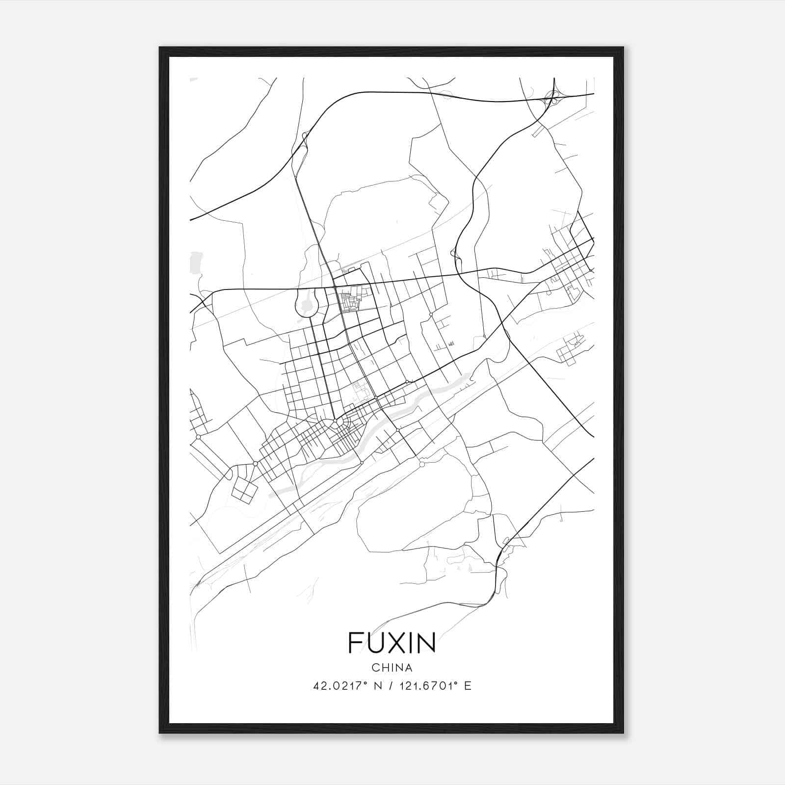 Fuxin China Map Poster, Fuxin City Road Wall Art Print