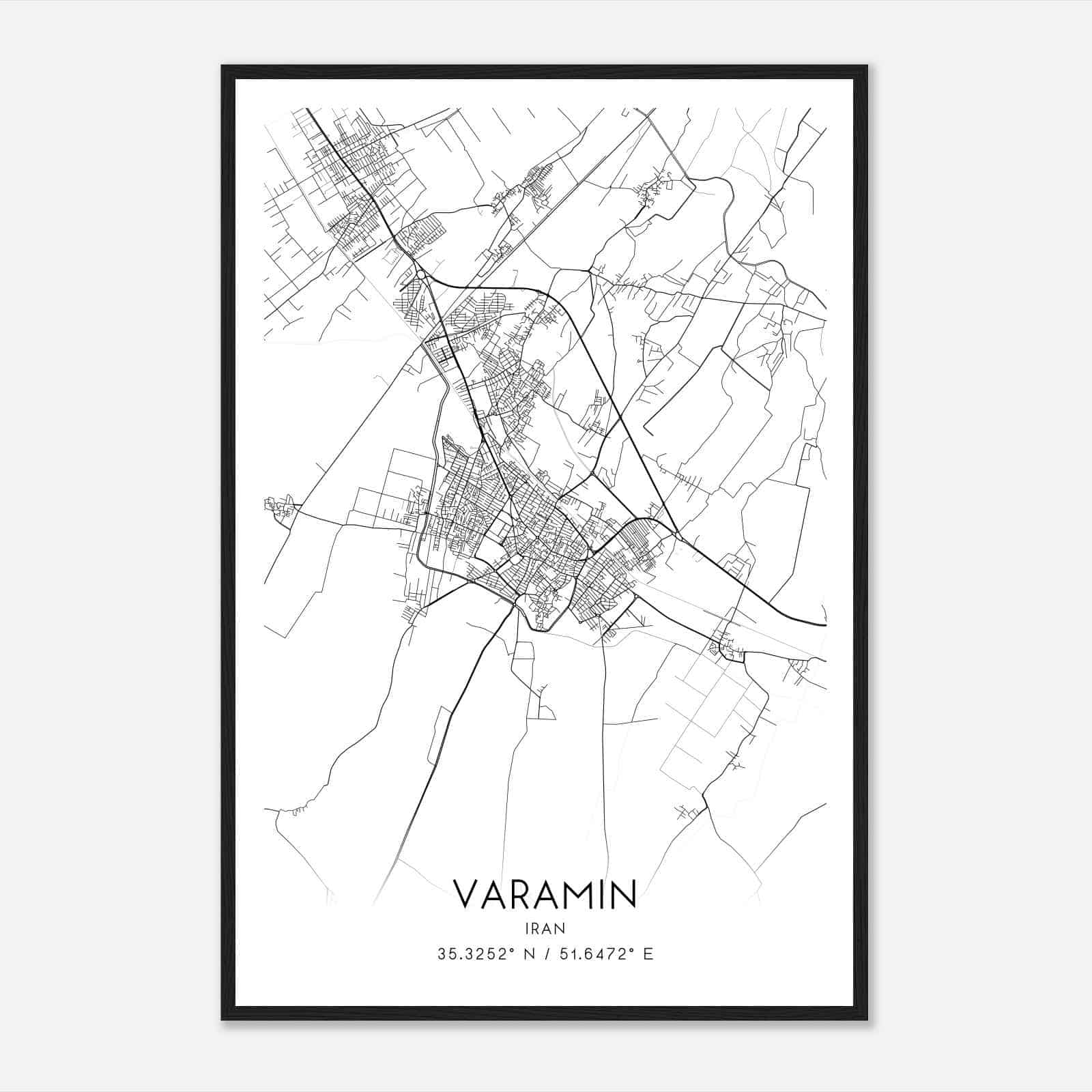 Varamin Iran Map Poster, Varamin City Road Wall Art Print