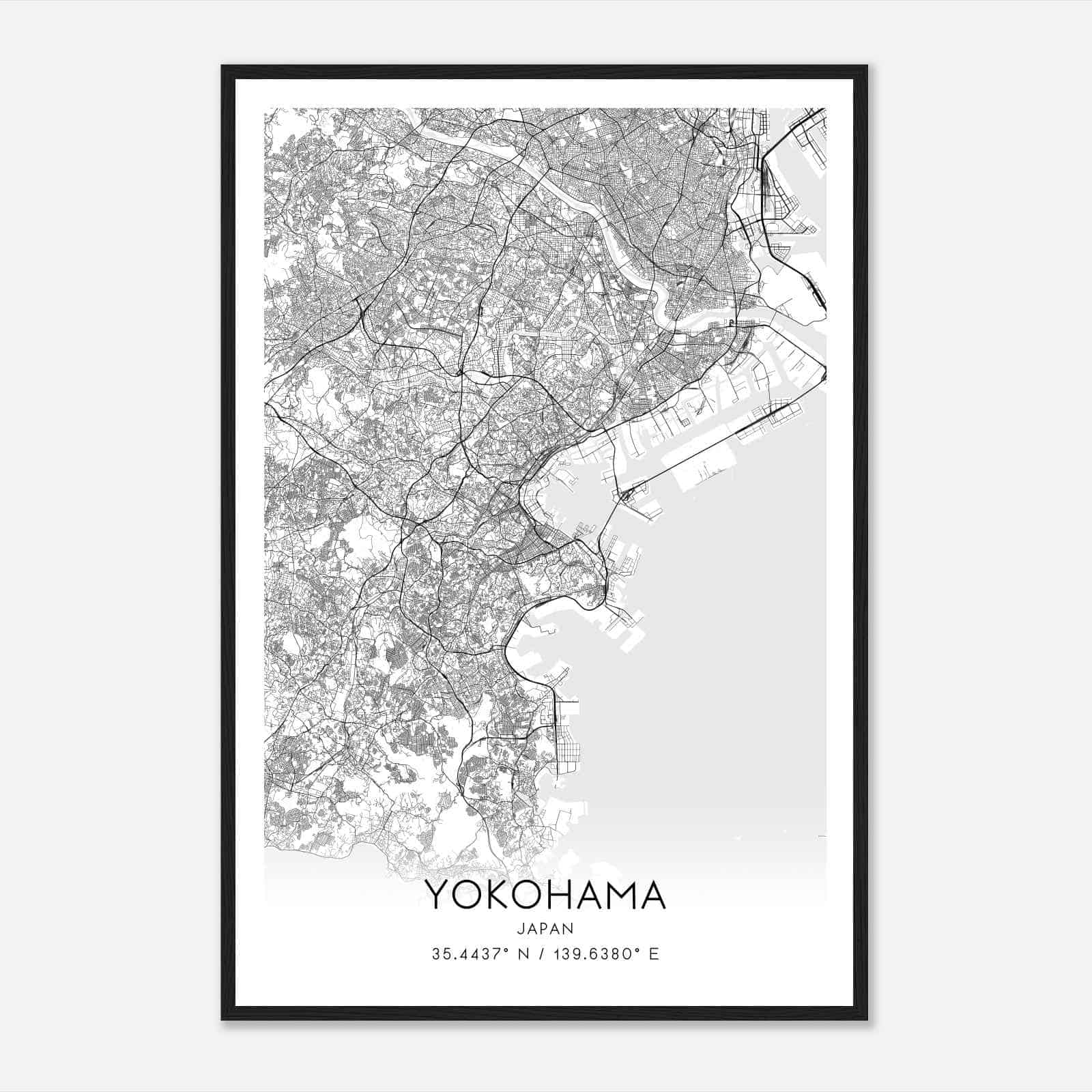 Yokohama Japan Map Poster, Yokohama City Road Wall Art Print