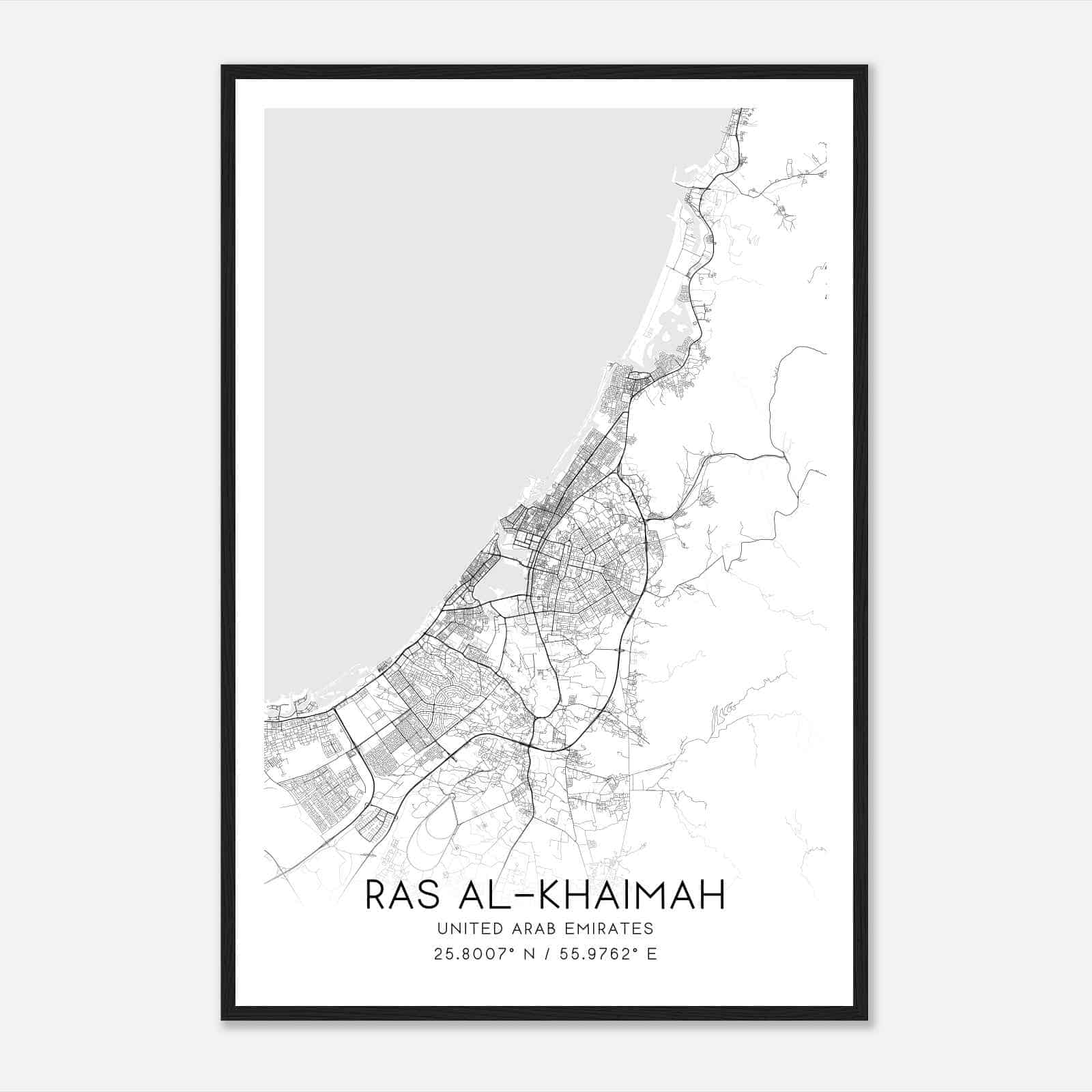 Ras AlKhaimah United Arab Emirates Map Poster, Ras AlKhaimah City Road Wall Art Print