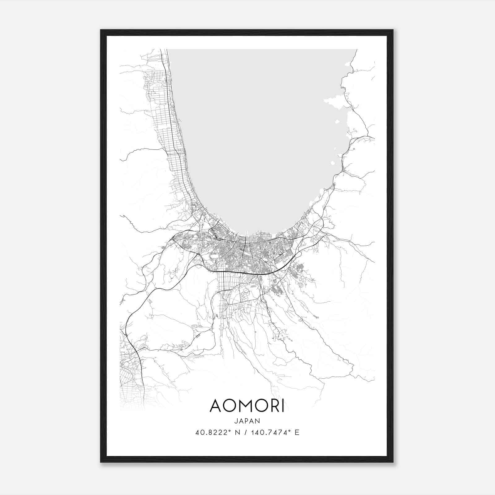 Aomori Japan Map Poster, Aomori City Road Wall Art Print