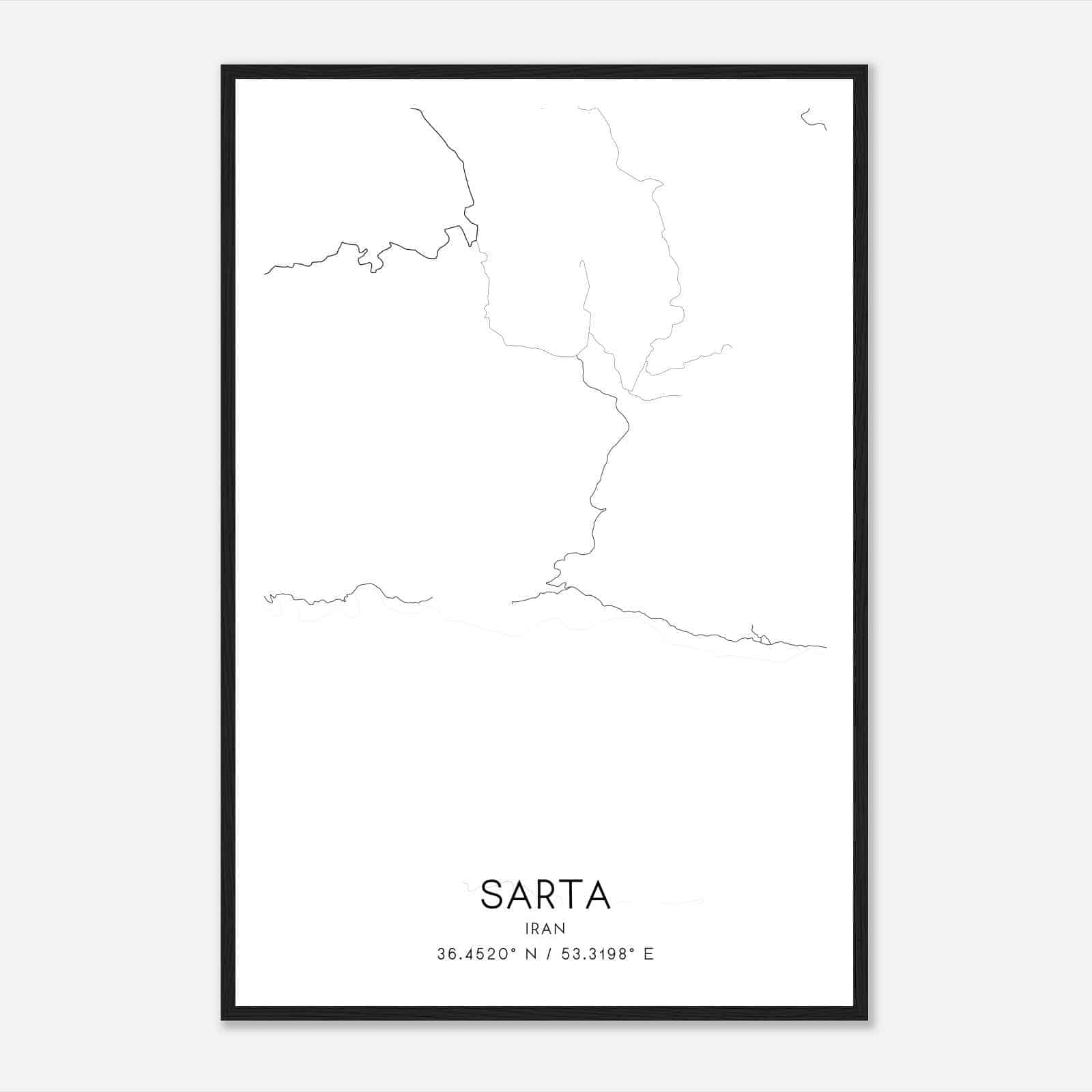 Sarta Iran Map Poster, Sarta City Road Wall Art Print