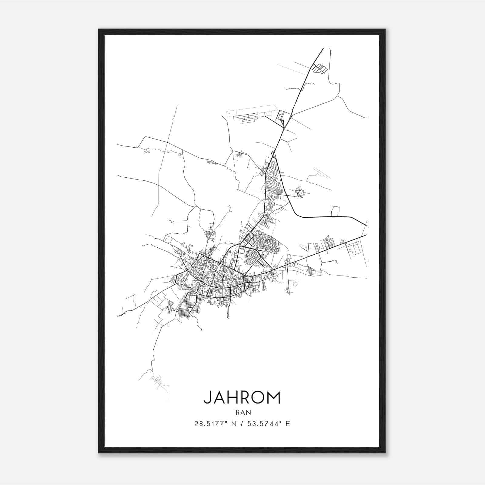 Jahrom Iran Map Poster, Jahrom City Road Wall Art Print