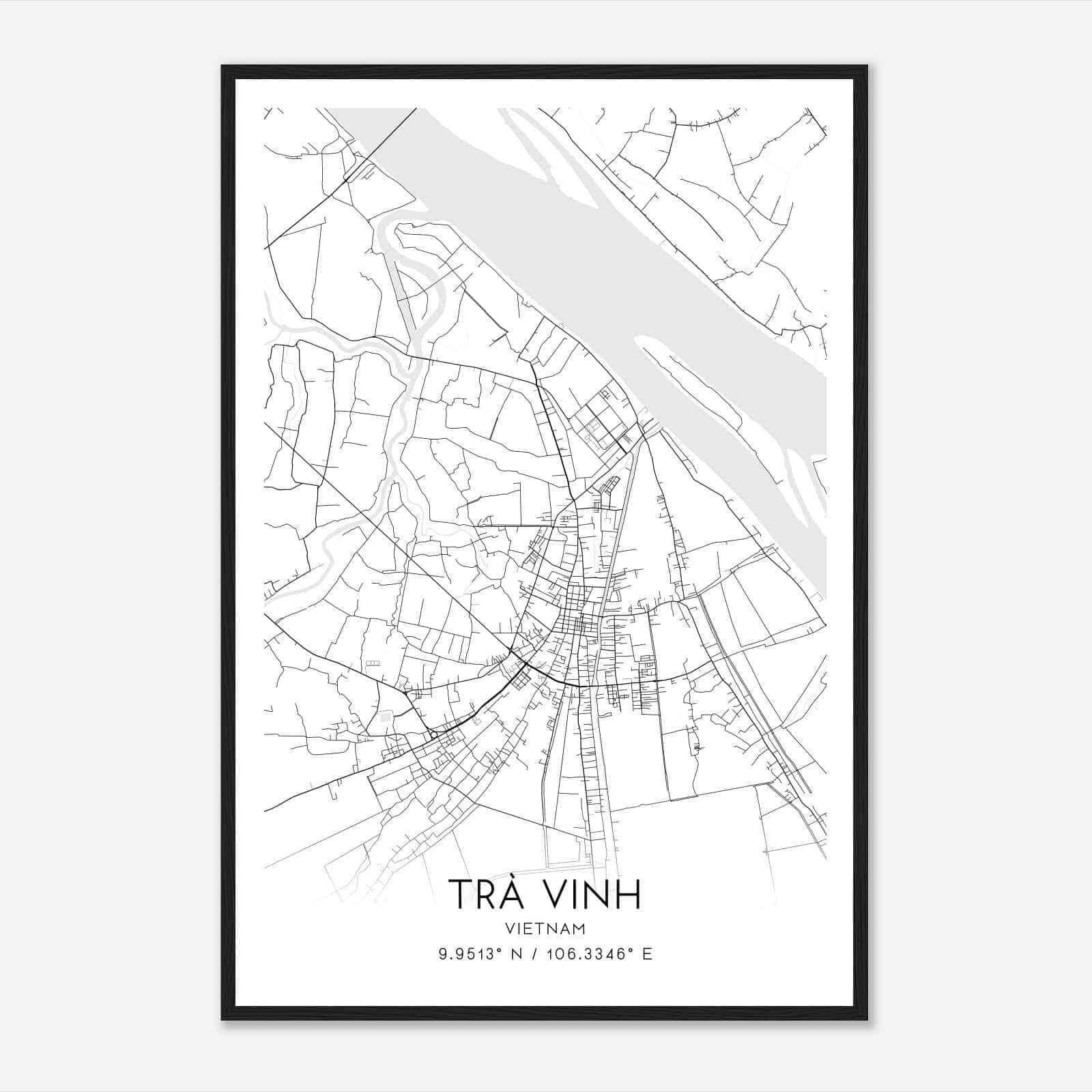 Tra Vinh Vietnam Map Poster, Tra Vinh City Road Wall Art Print