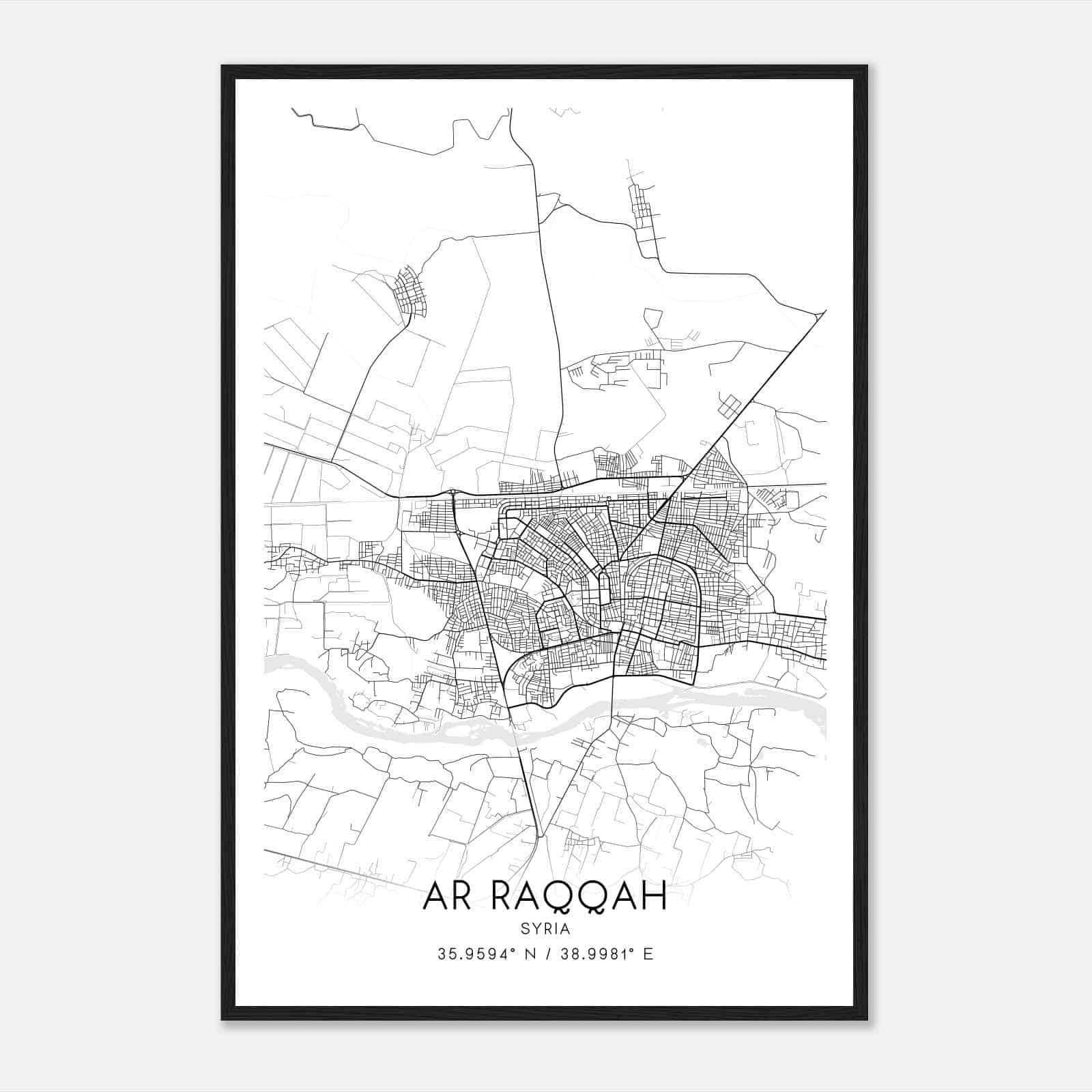 Ar Raqqah Syria Map Poster, Ar Raqqah City Road Wall Art Print