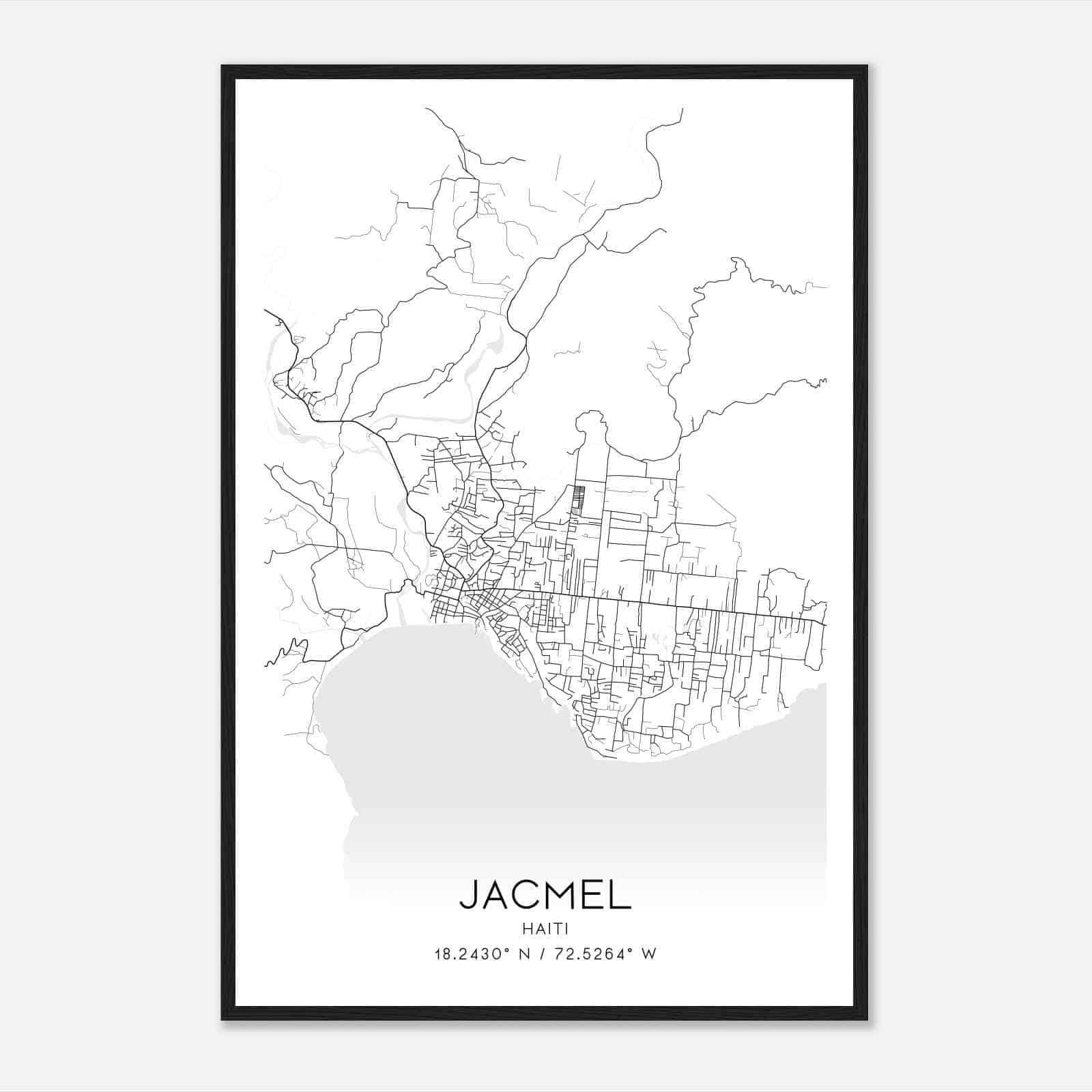 Jacmel Haiti Map Poster, Jacmel City Road Wall Art Print