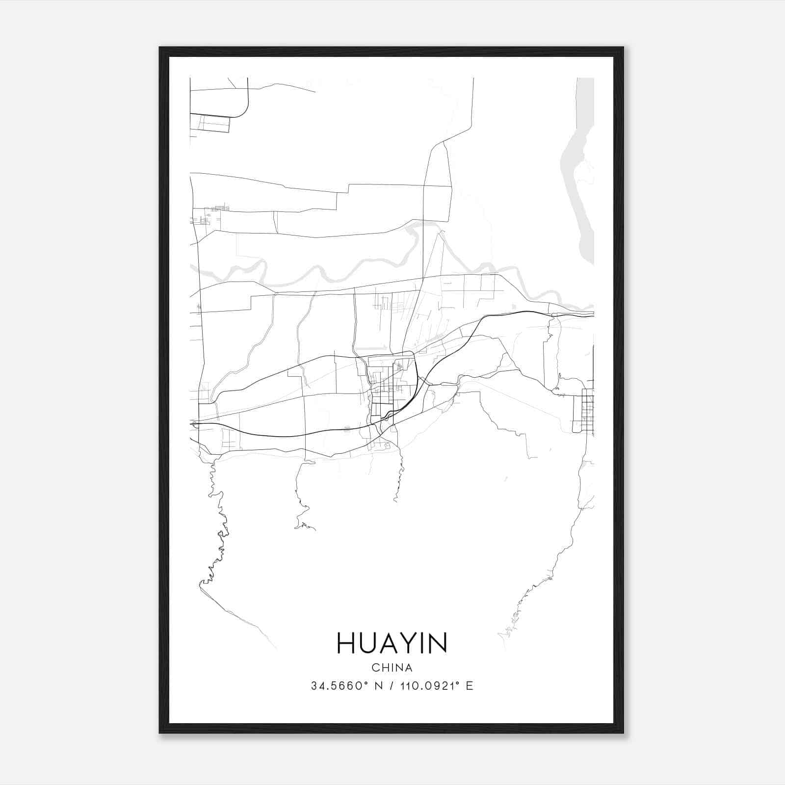 Huayin China Map Poster, Huayin City Road Wall Art Print