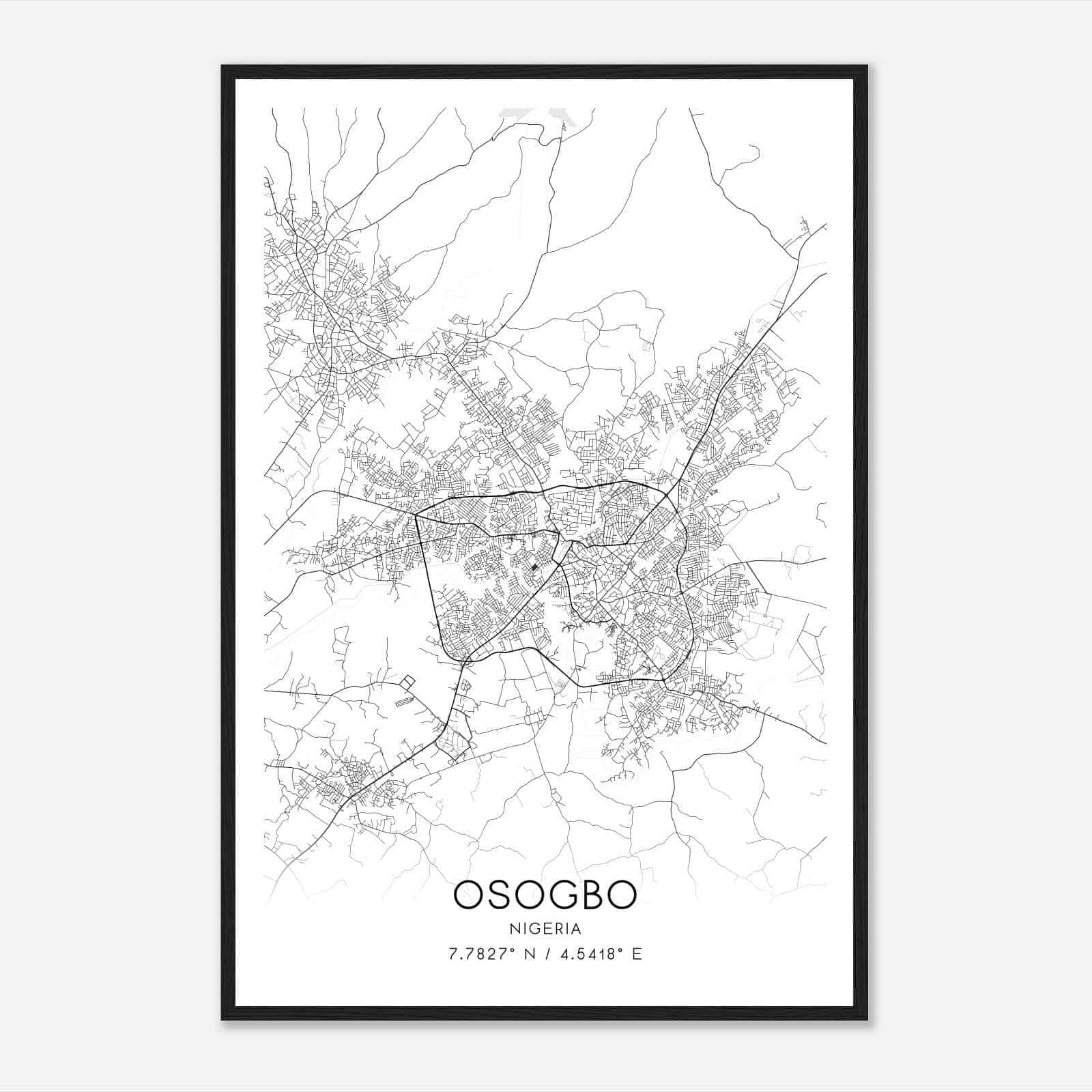 Osogbo Nigeria Map Poster, Osogbo City Road Wall Art Print