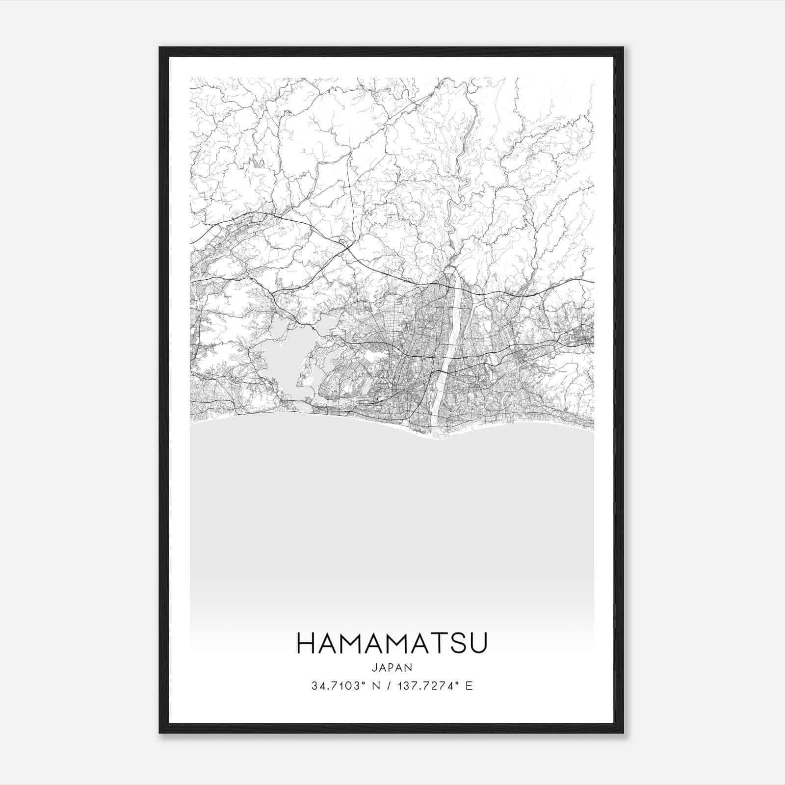 Hamamatsu Japan Map Poster, Hamamatsu City Road Wall Art Print