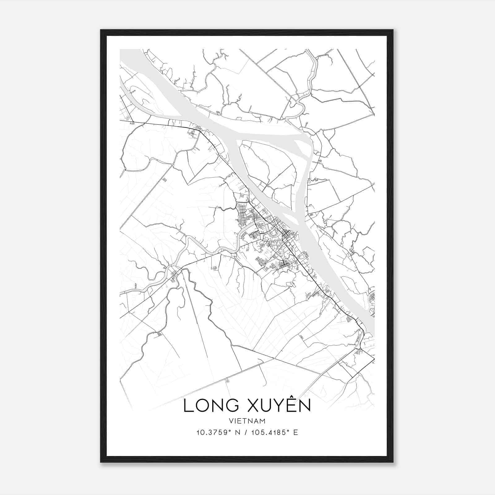 Long Xuyen Vietnam Map Poster, Long Xuyen City Road Wall Art Print