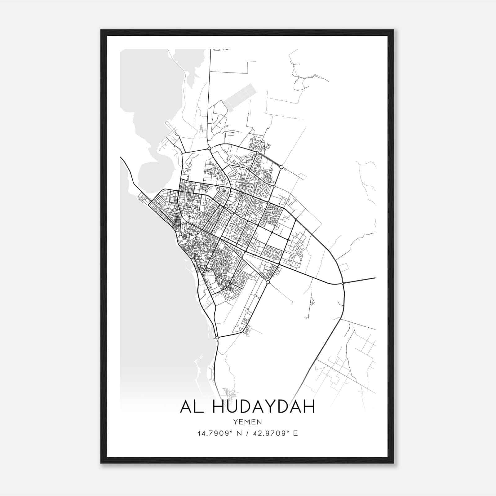 Al Hudaydah Yemen Map Poster, Al Hudaydah City Road Wall Art Print