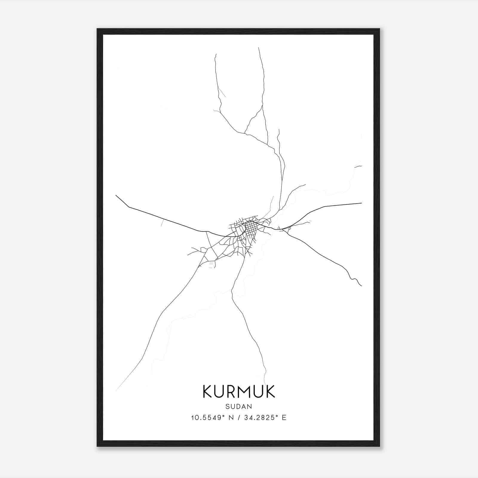 Kurmuk Sudan Map Poster, Kurmuk City Road Wall Art Print
