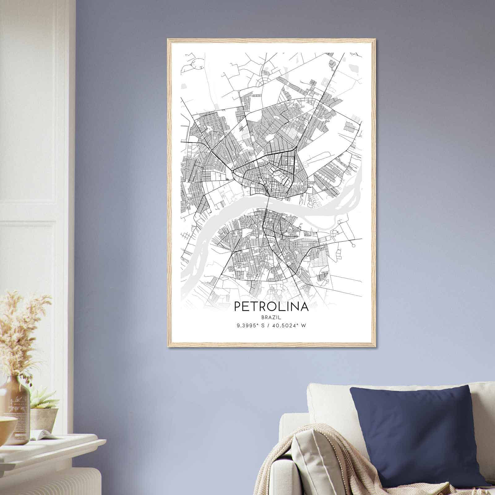 Petrolina Brazil Map Poster, Petrolina City Road Wall Art Print