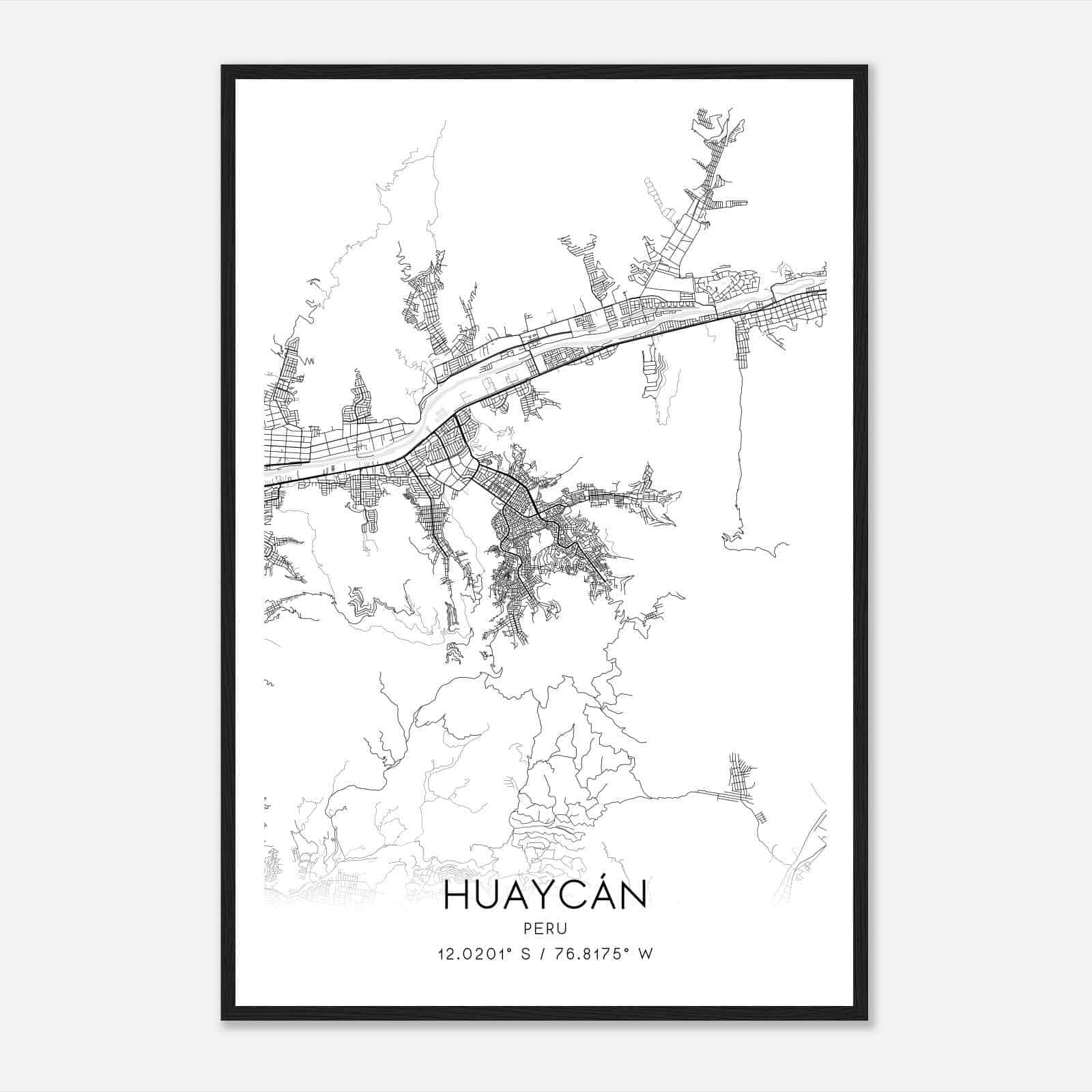 Huaycan Peru Map Poster, Huaycan City Road Wall Art Print