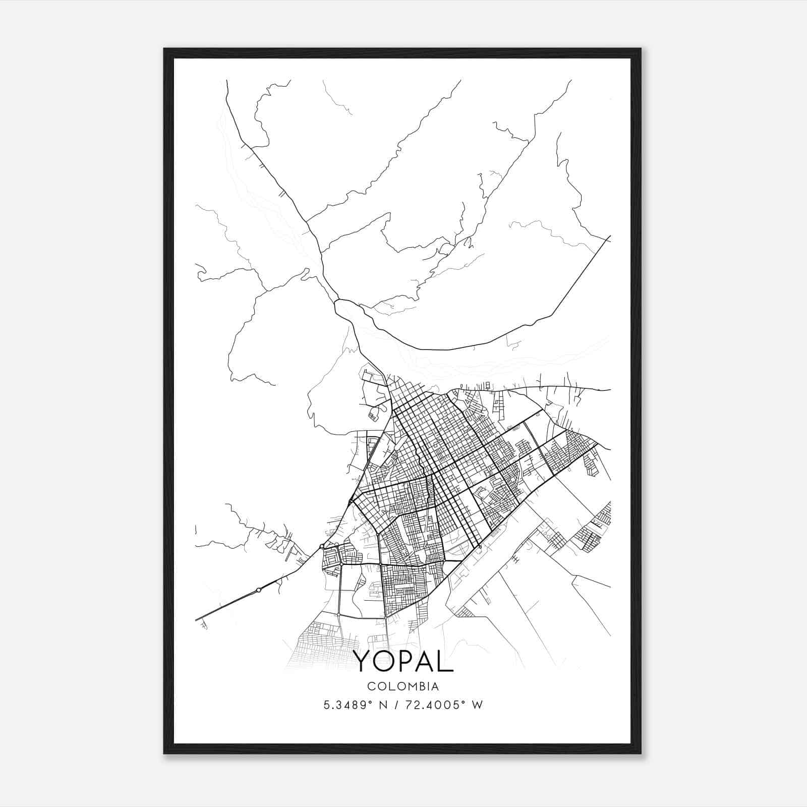 Yopal Colombia Map Poster, Yopal City Road Wall Art Print