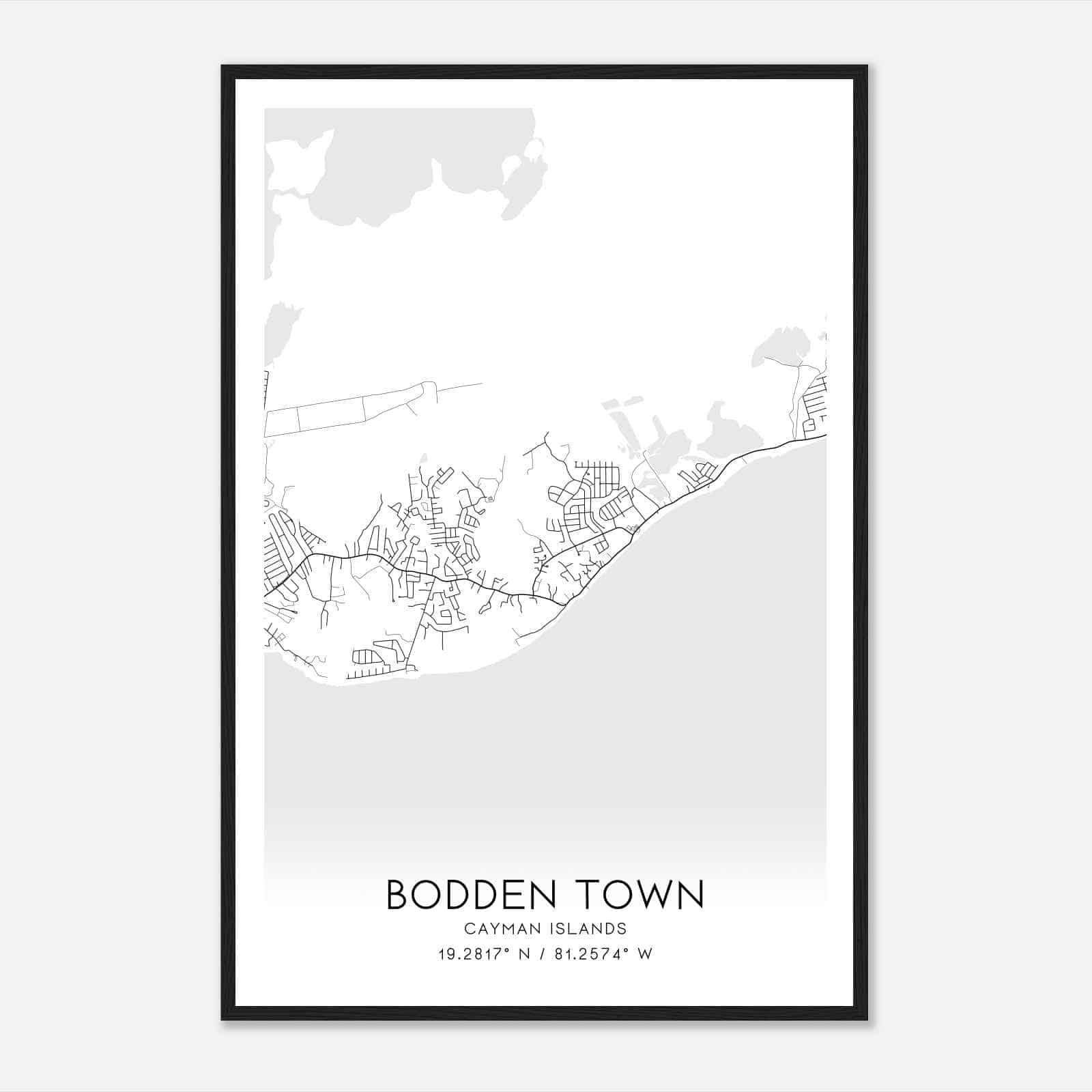 Bodden Town Cayman Islands Map Poster, Bodden Town City Road Wall Art Print