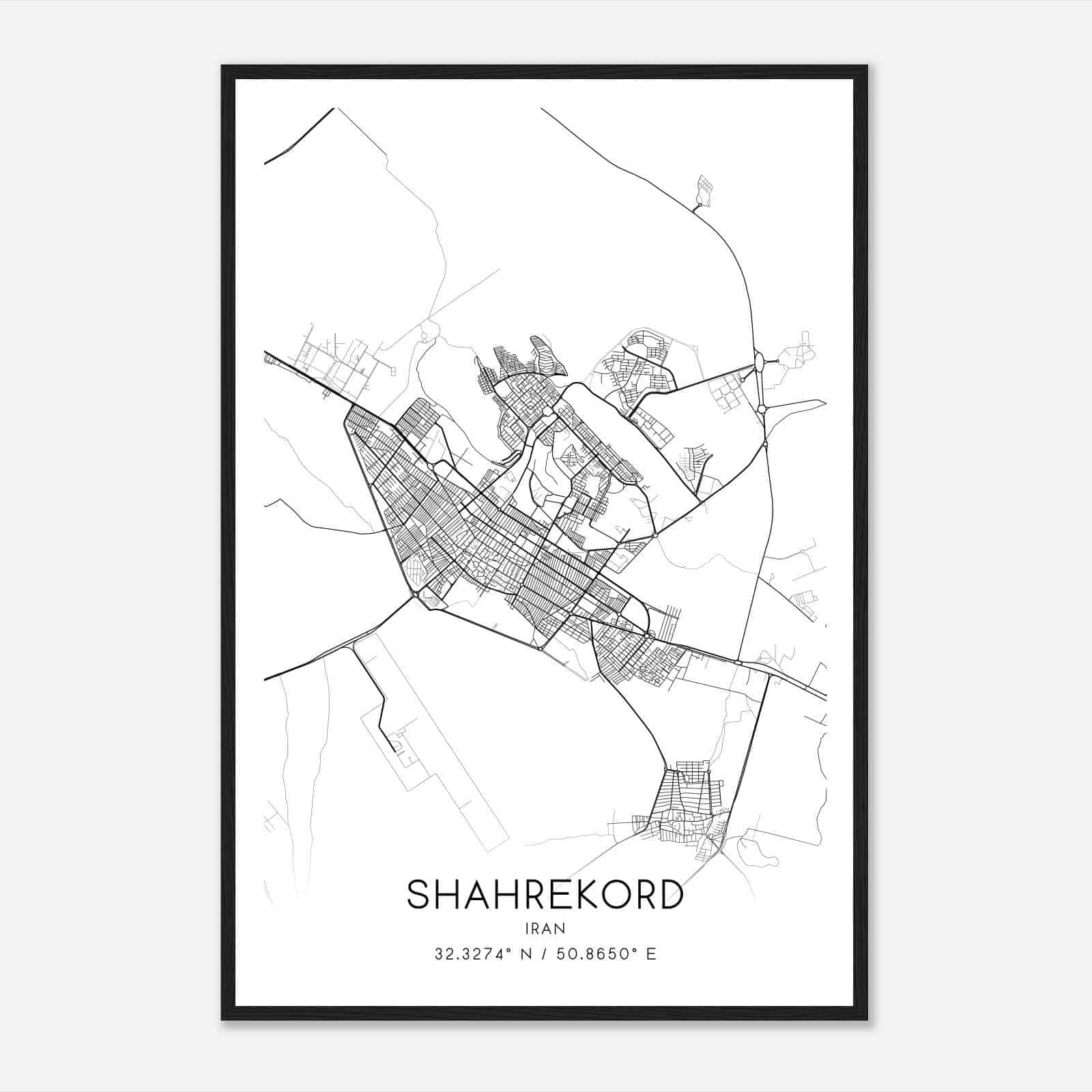 Shahrekord Iran Map Poster, Shahrekord City Road Wall Art Print