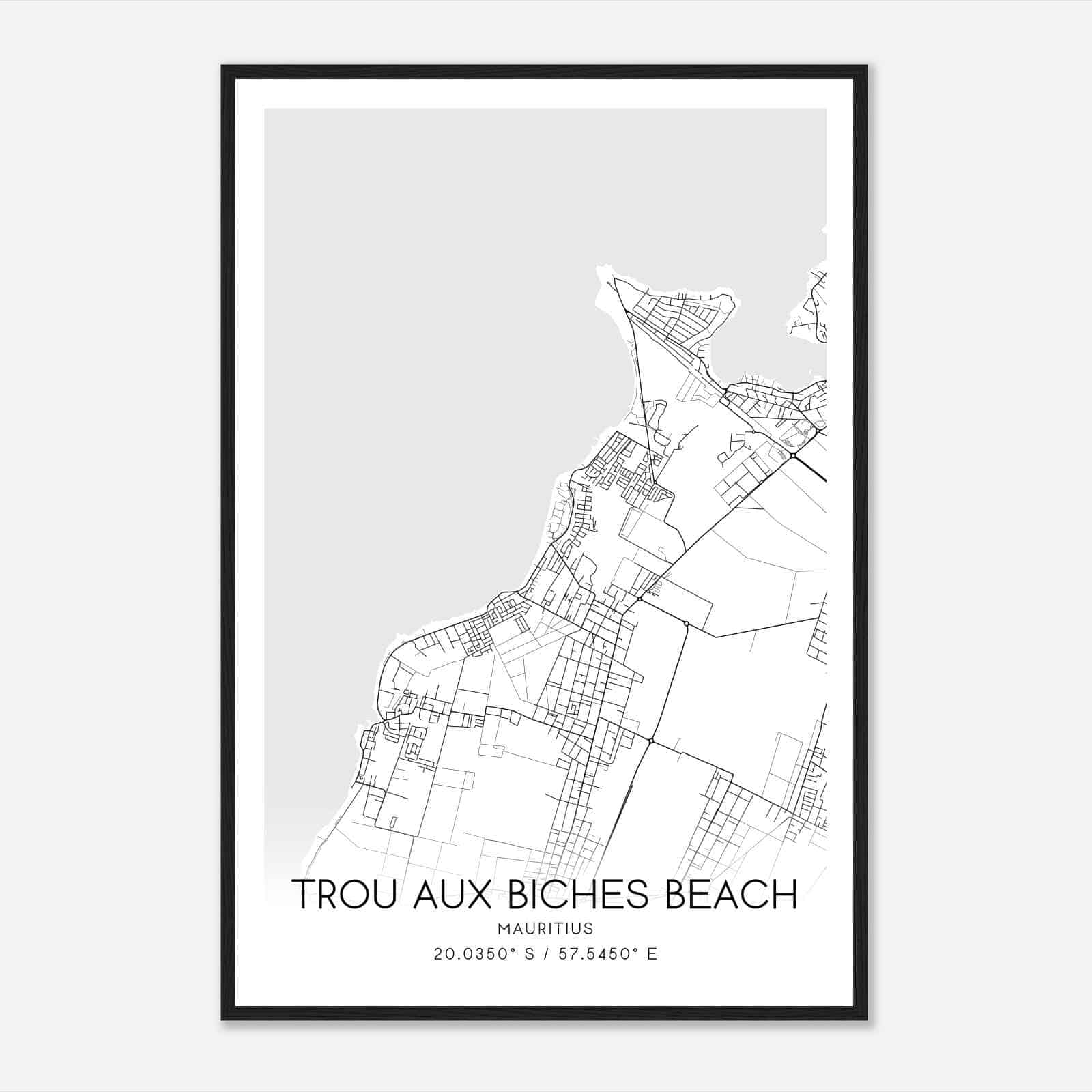 Trou aux Biches Beach Mauritius Map Poster, Trou aux Biches Beach City Road Wall Art Print